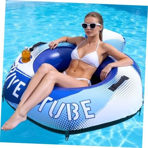 54”Heavy Duty River Tube with Canvas Cover Large Pool Floats Adults Blue