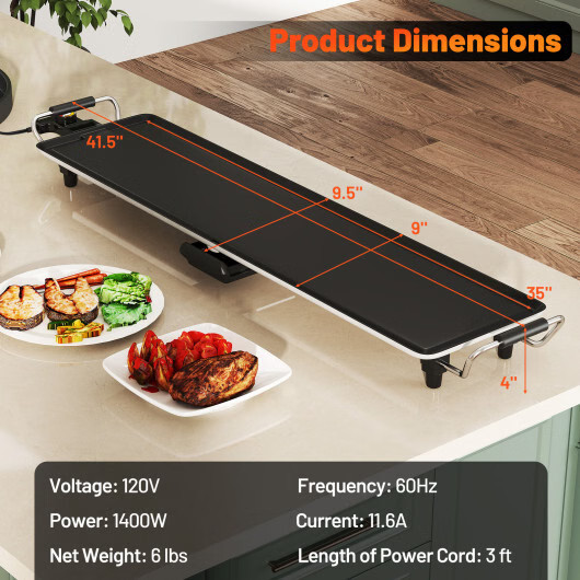 Costway 35 Inch Extra Large Electric Griddle with Adjustable Temperature Thermos