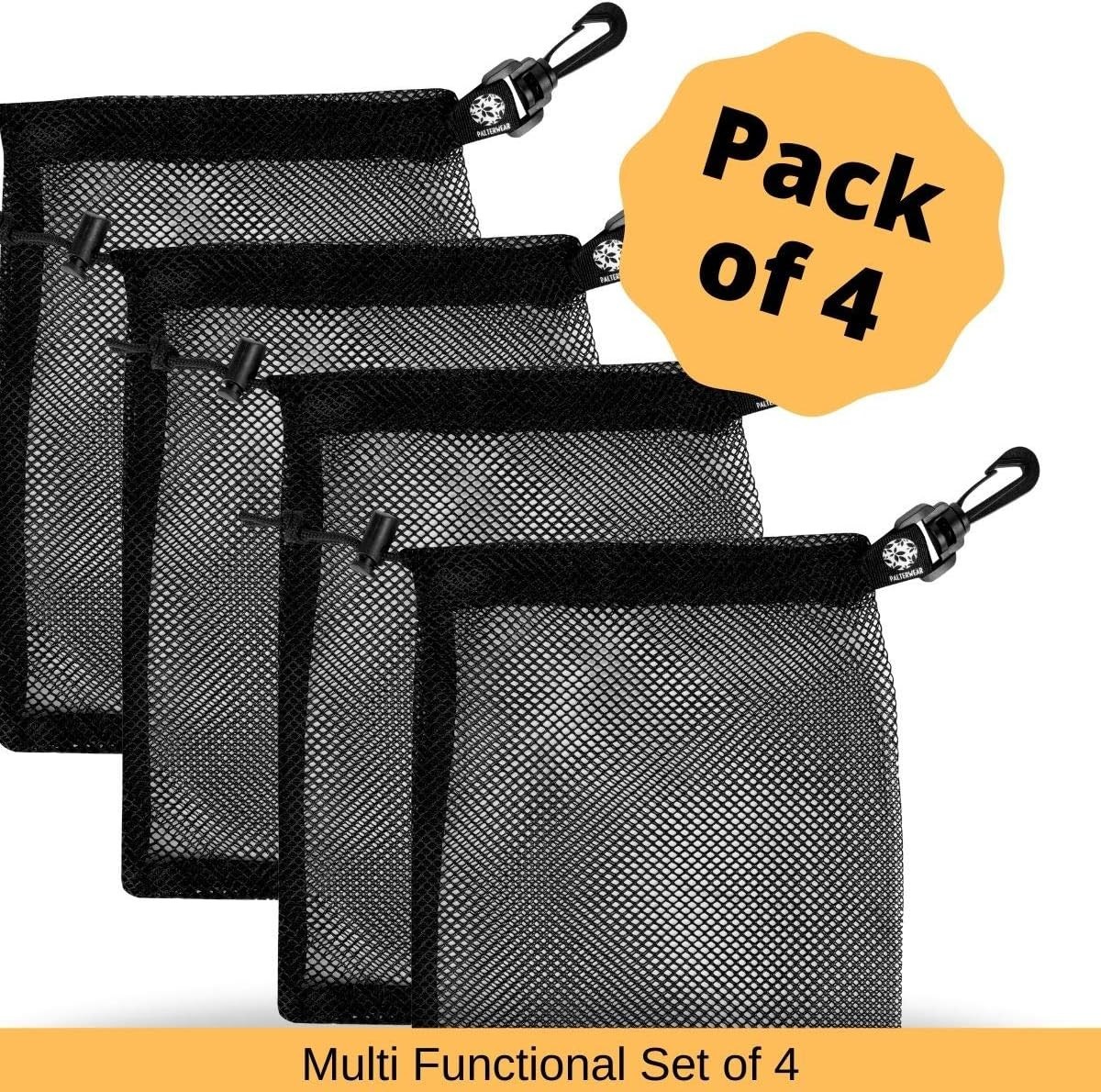 Set of 4 Water-Resistant Small Mesh Bags with Clip for Beach & Travel – 7×9 Inch