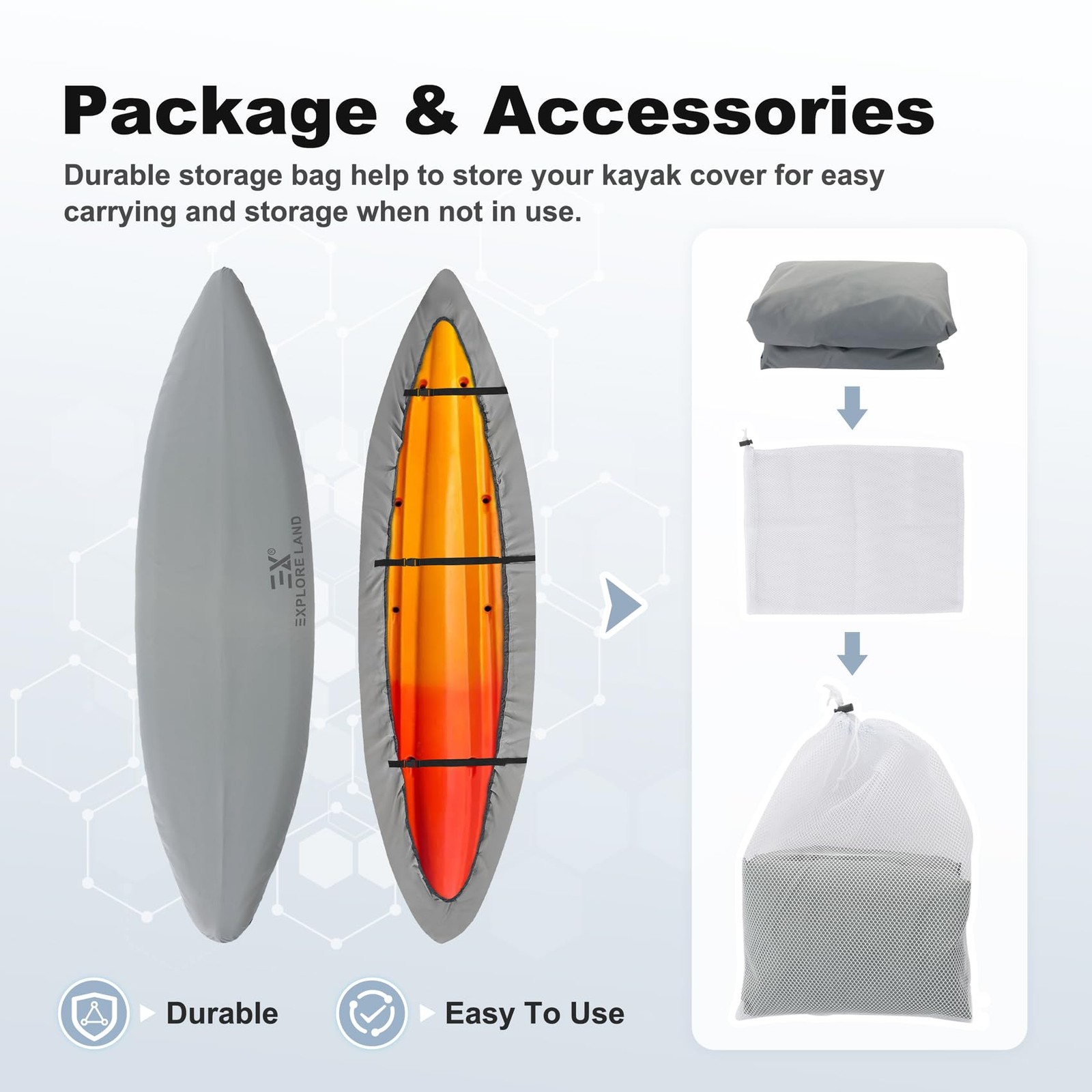 Explore Land 10.8-12ft Kayak Cover Waterproof 600D Heavy Duty Fade Resistant