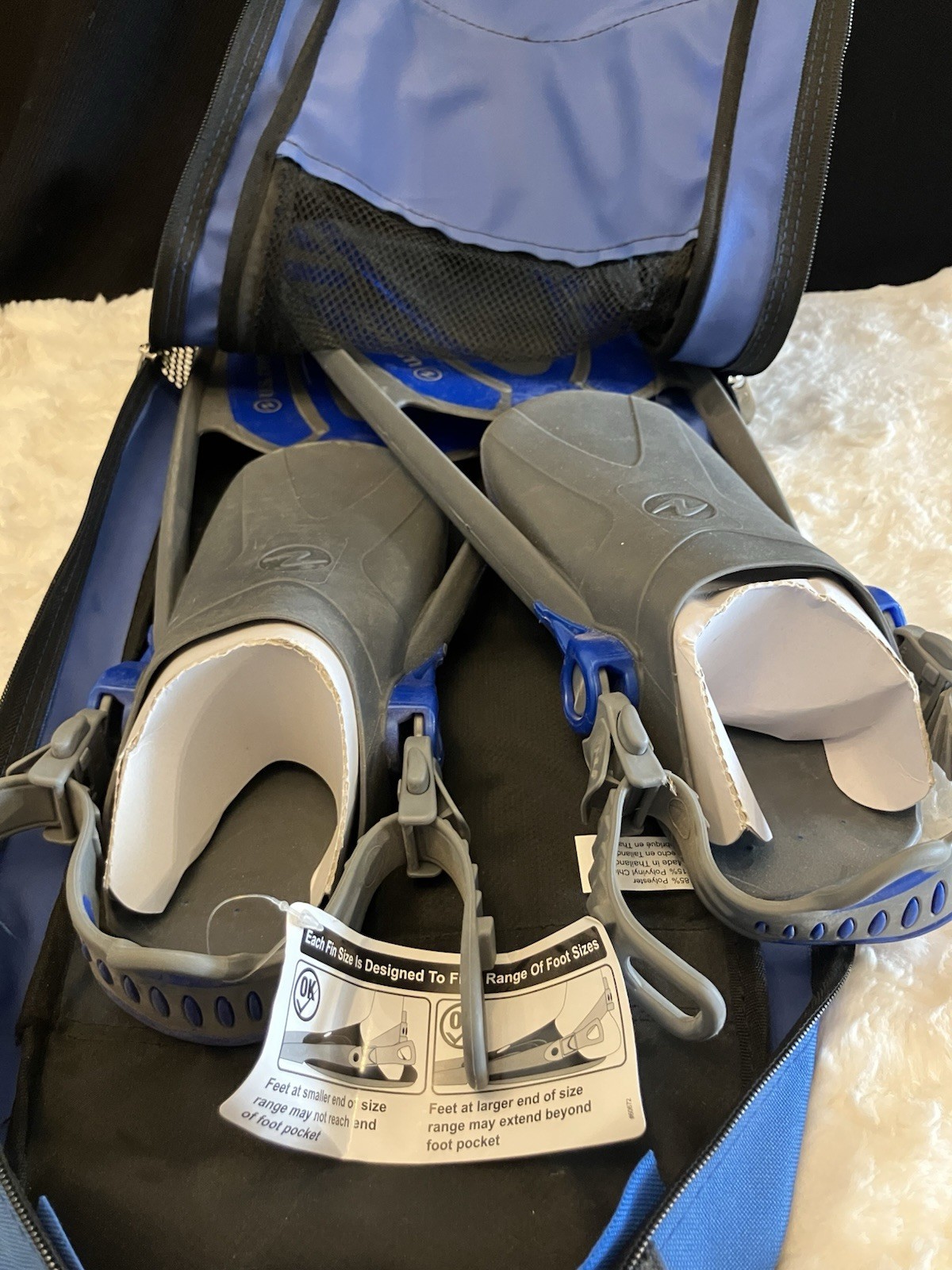 U.S. Divers ProFlex FX Snorkeling Fins Size S/M Small Medium Blue Gray with Bag