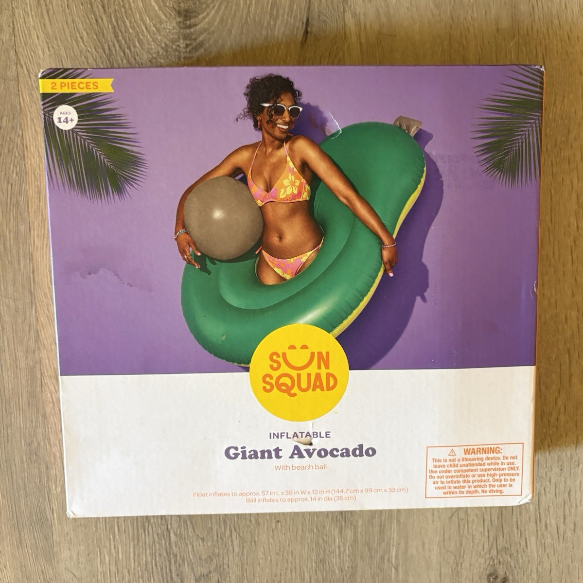 Sun Squad Giant Avocado Inflatable Pool Float w/ Beach Ball, 2-Piece Set