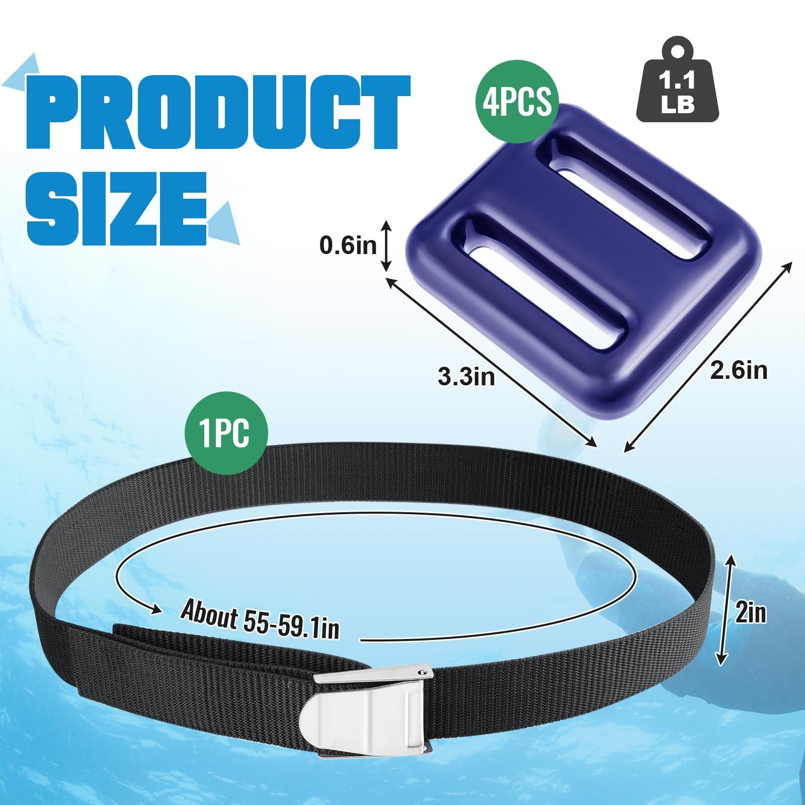 Tellegloww 4 Pcs Dive Weights Belt for Scuba Diving Black, dark blue mainly