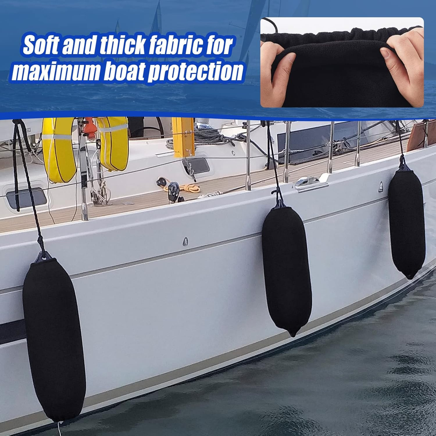 Woanger 4 Packs Boat Fender Cover 8″ X 20″ Fleece Marine Bumper Covers for Cente