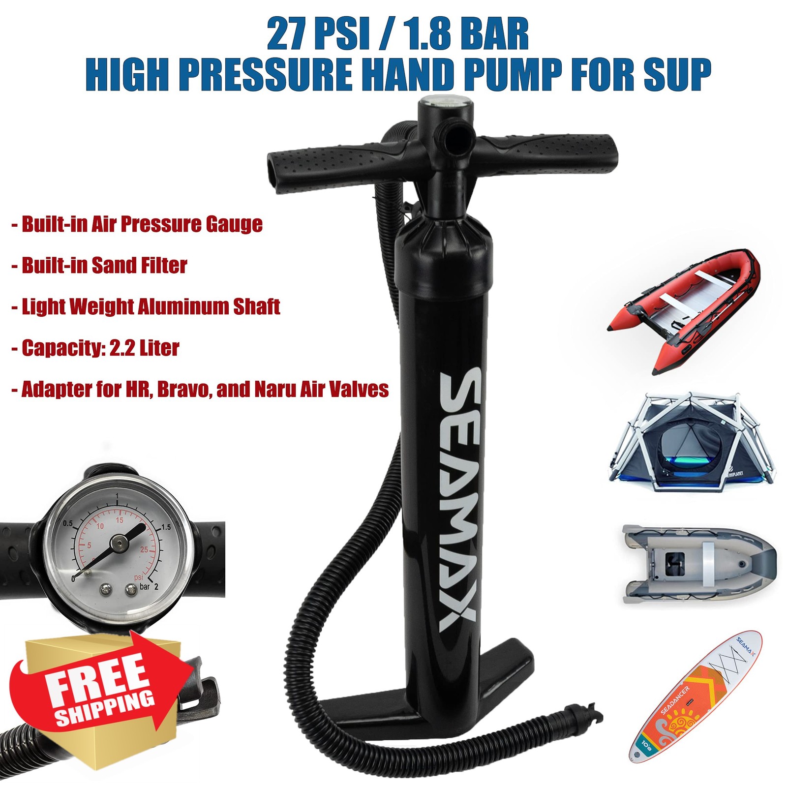 Seamax SUP hand pump, 27 PSI