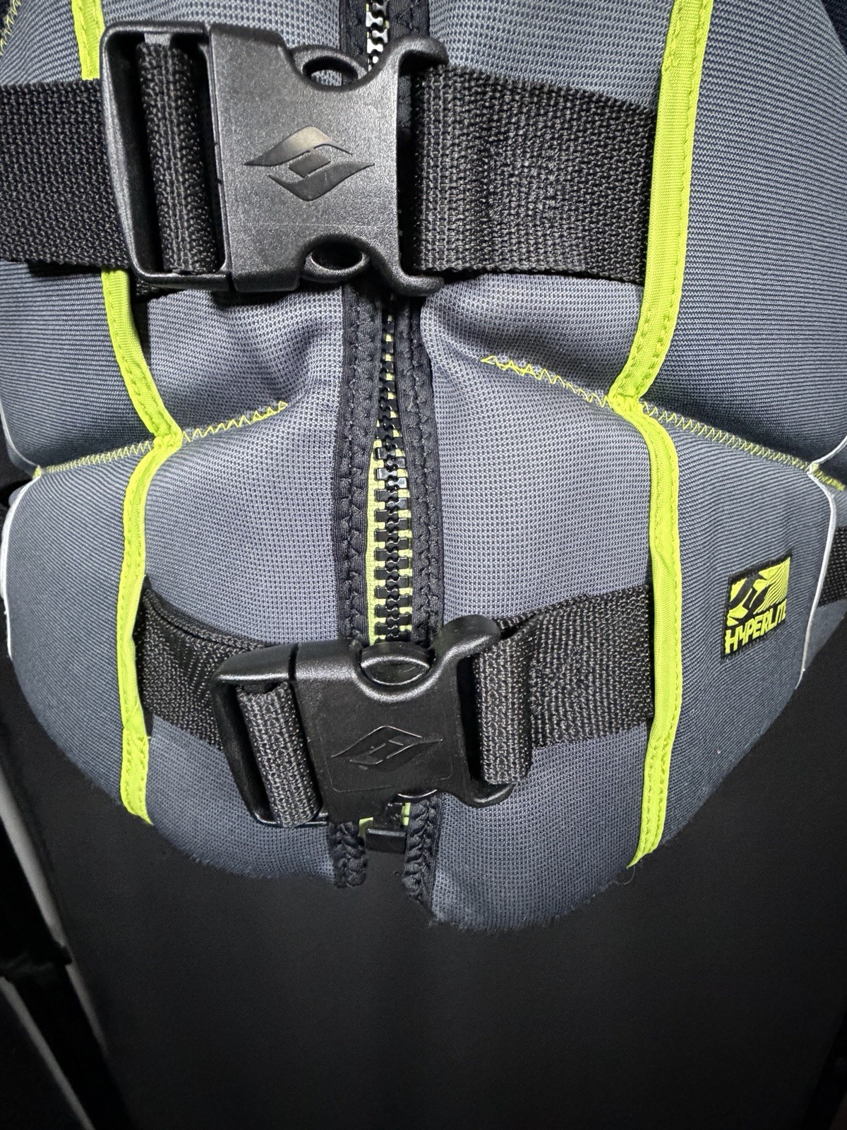 Hyperlite Men’s 2XL Life Jacket Vest Gray Black Neon Yellow USCG Approved