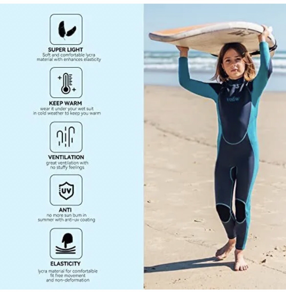 VOFIW Unisex Child Kid Boy Girl 2.5mm Neoprene Long Sleeves Wetsuit Size 2 Surf