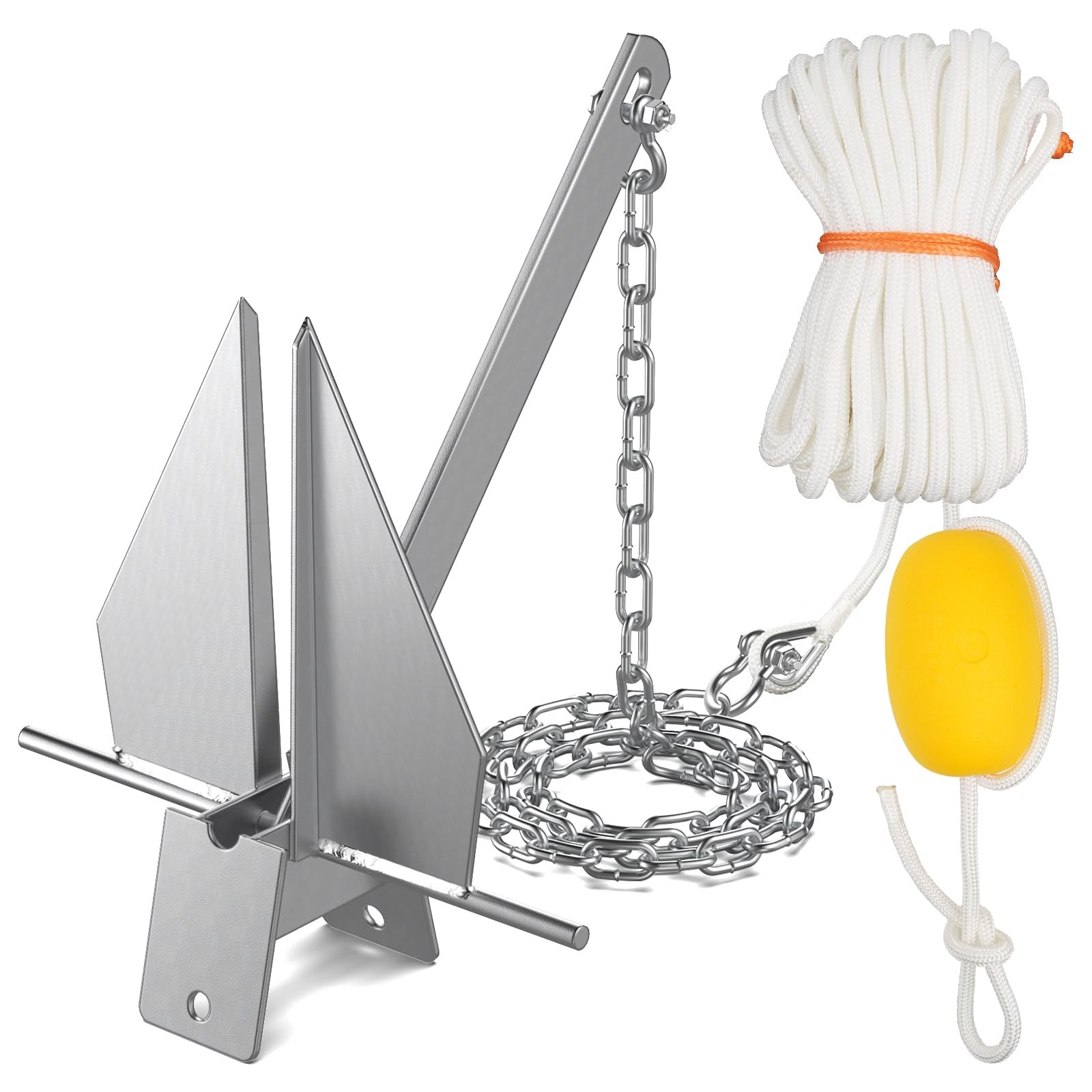 HeavyDuty Fluke Anchor Kit 8.8lbs Chain Rope Float for Boating Water Safety