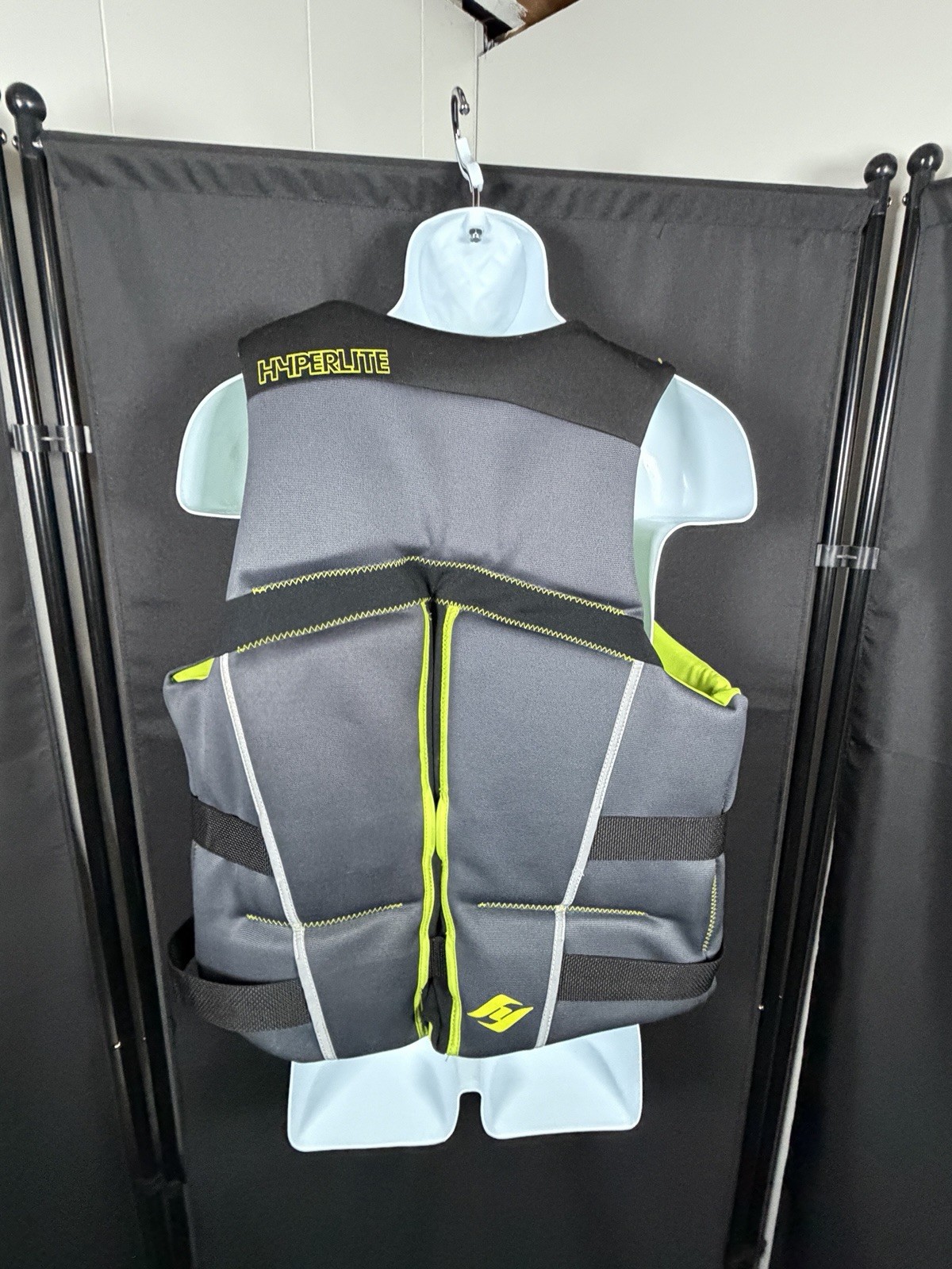 Hyperlite Men’s 2XL Life Jacket Vest Gray Black Neon Yellow USCG Approved