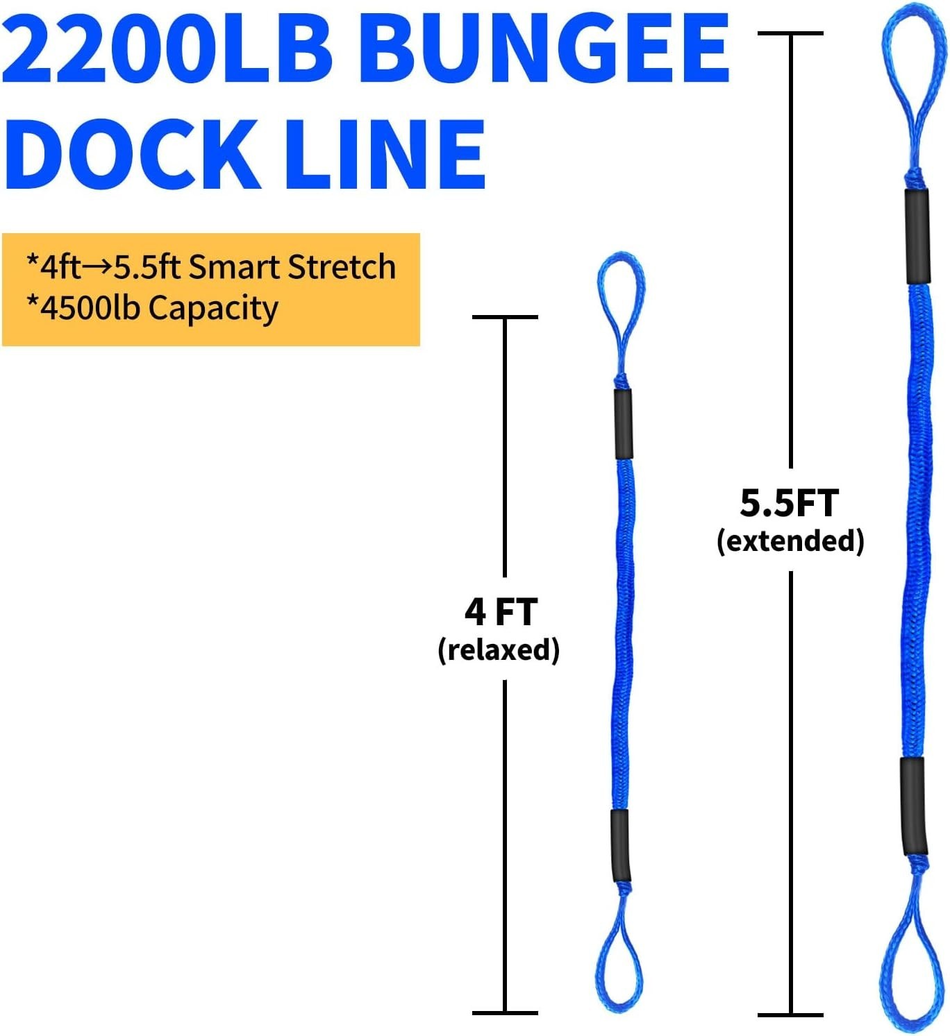 4FT Bungee Dock Line for Boats – Shock-Absorbing Elastic Rope with 4ft blue