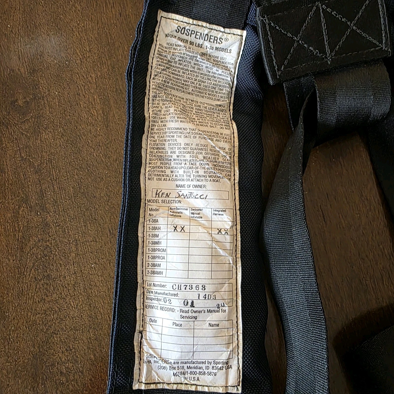 Sospenders Adult Over 90lbs V Type Life Jacket 1-38AH