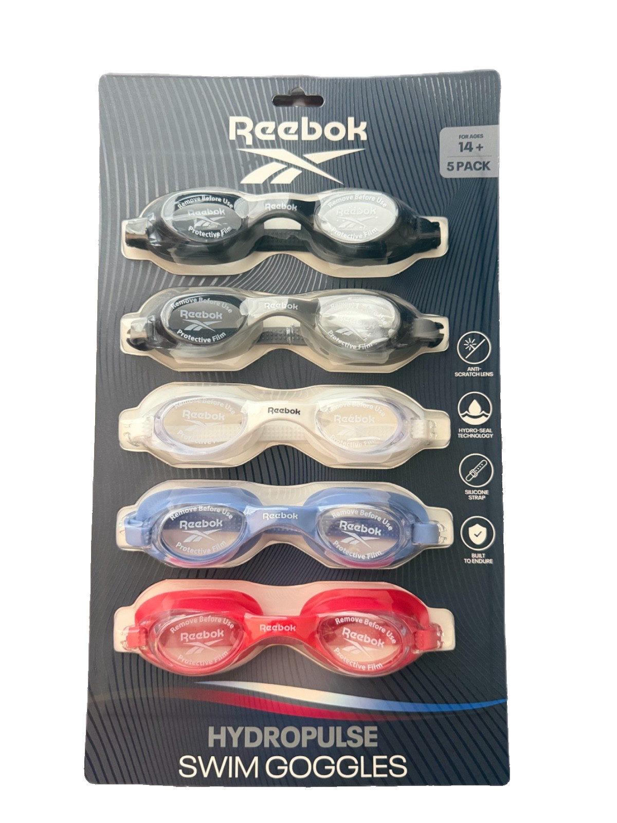 Reebok Hydropulse Swim Goggles 5 Pack Anti Scratch Silicone Strap Adult New