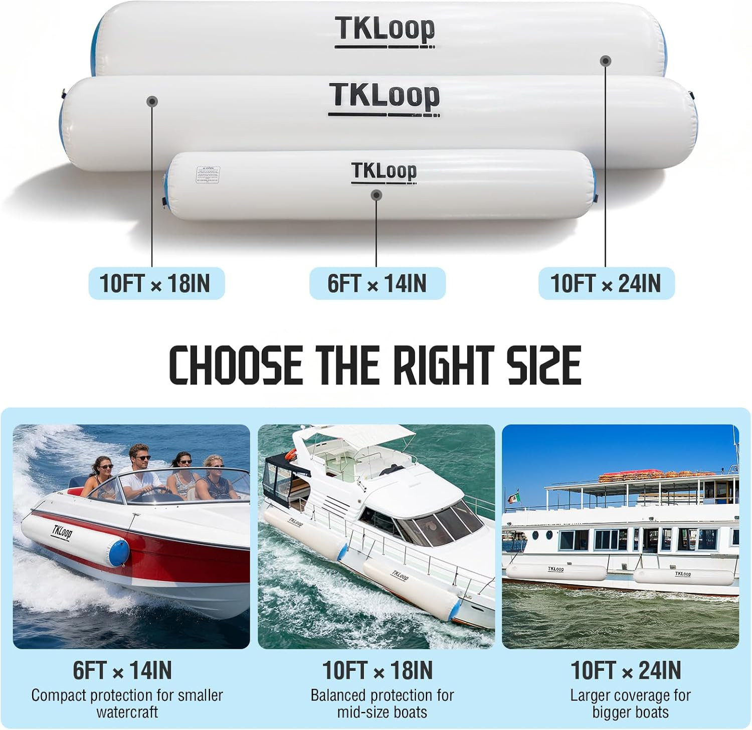 Heavy-Duty Inflatable Boat Fenders with D-Rings, Bag & Repair Kit