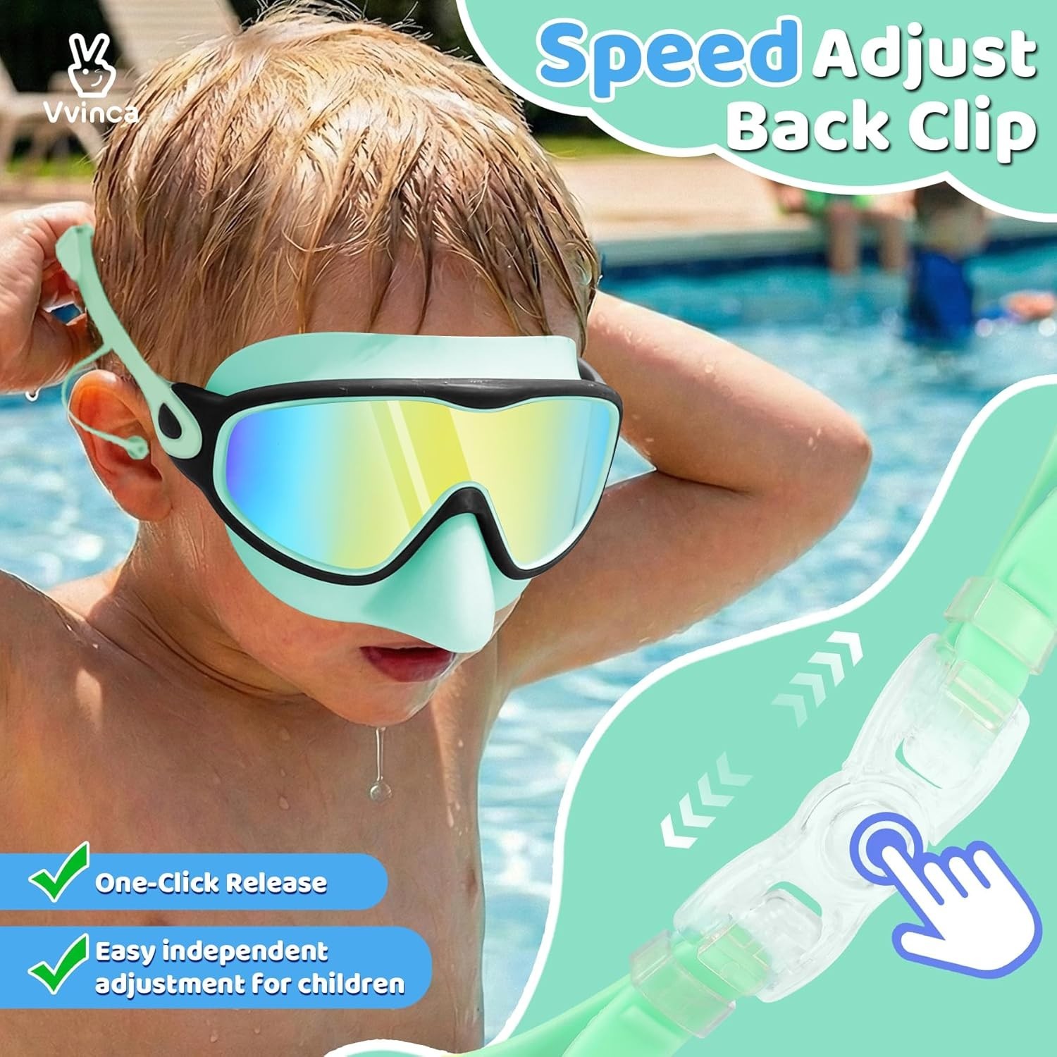 Kids Swim Goggles with Nose Cover & Attached Earplugs, Anti-Fog Wide View Swi…