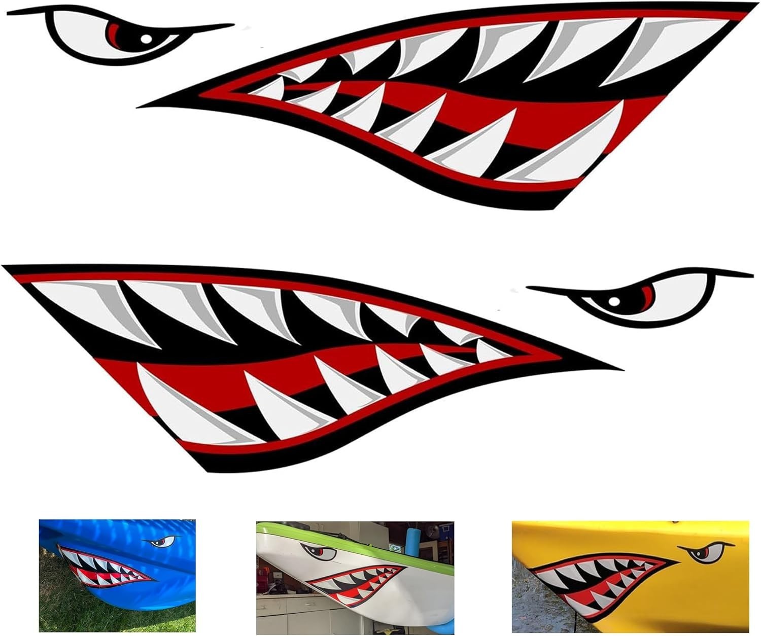 2 Pieces Shark Teeth Mouth Kayak Stickers, Waterproof DIY Funny Shark Teeth Mout