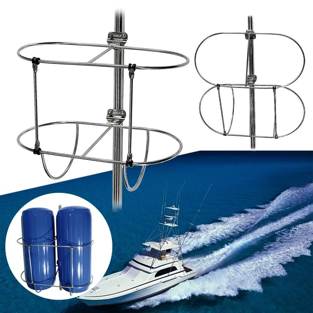 Folding Double Fender Holder Boat Rack Stainless Steel For 11inch Boat Fender US
