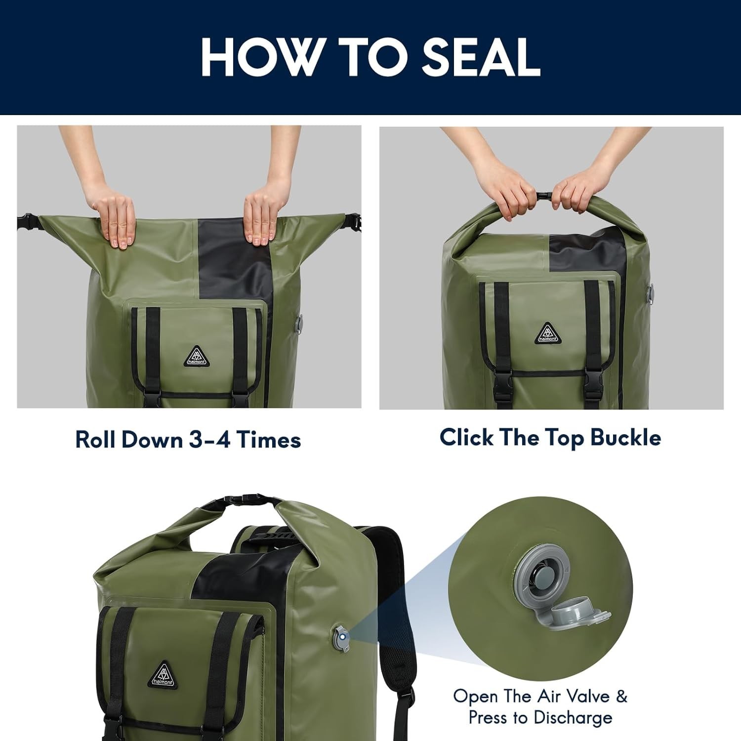 100L Waterproof Dry Backpack for Kayaking & Rafting – Army Green/Black