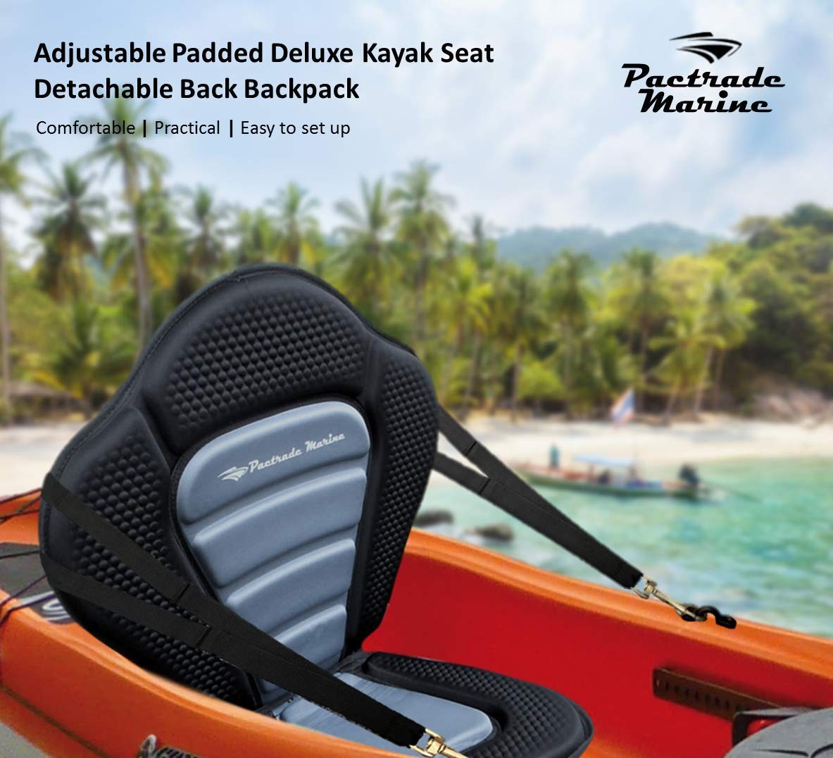 Adjustable Straps Black Gray Extra Padded Deluxe Kayak Seat Detachable Storag…