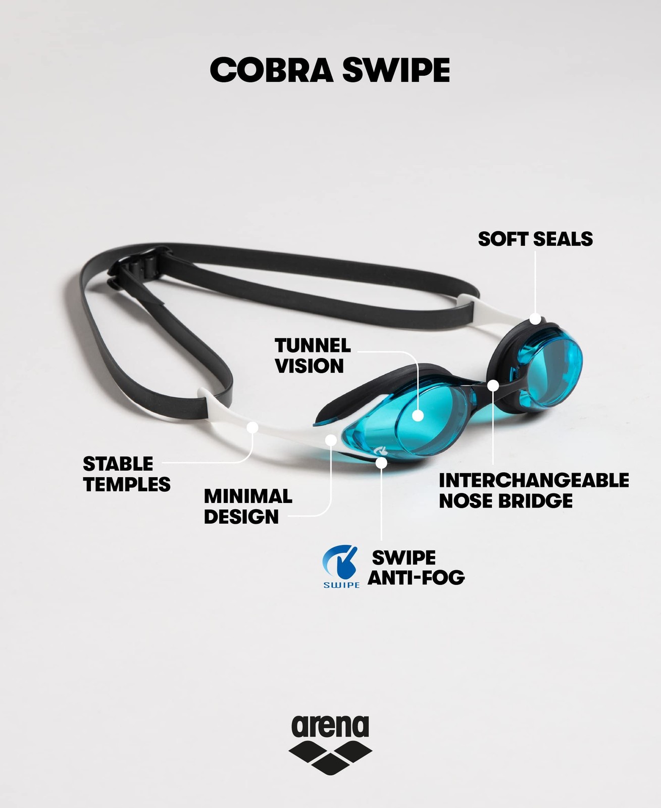 Arena Unisex Adult Cobra Swipe Anti-Fog Racing Swim Goggles Polycarbonate Mir…