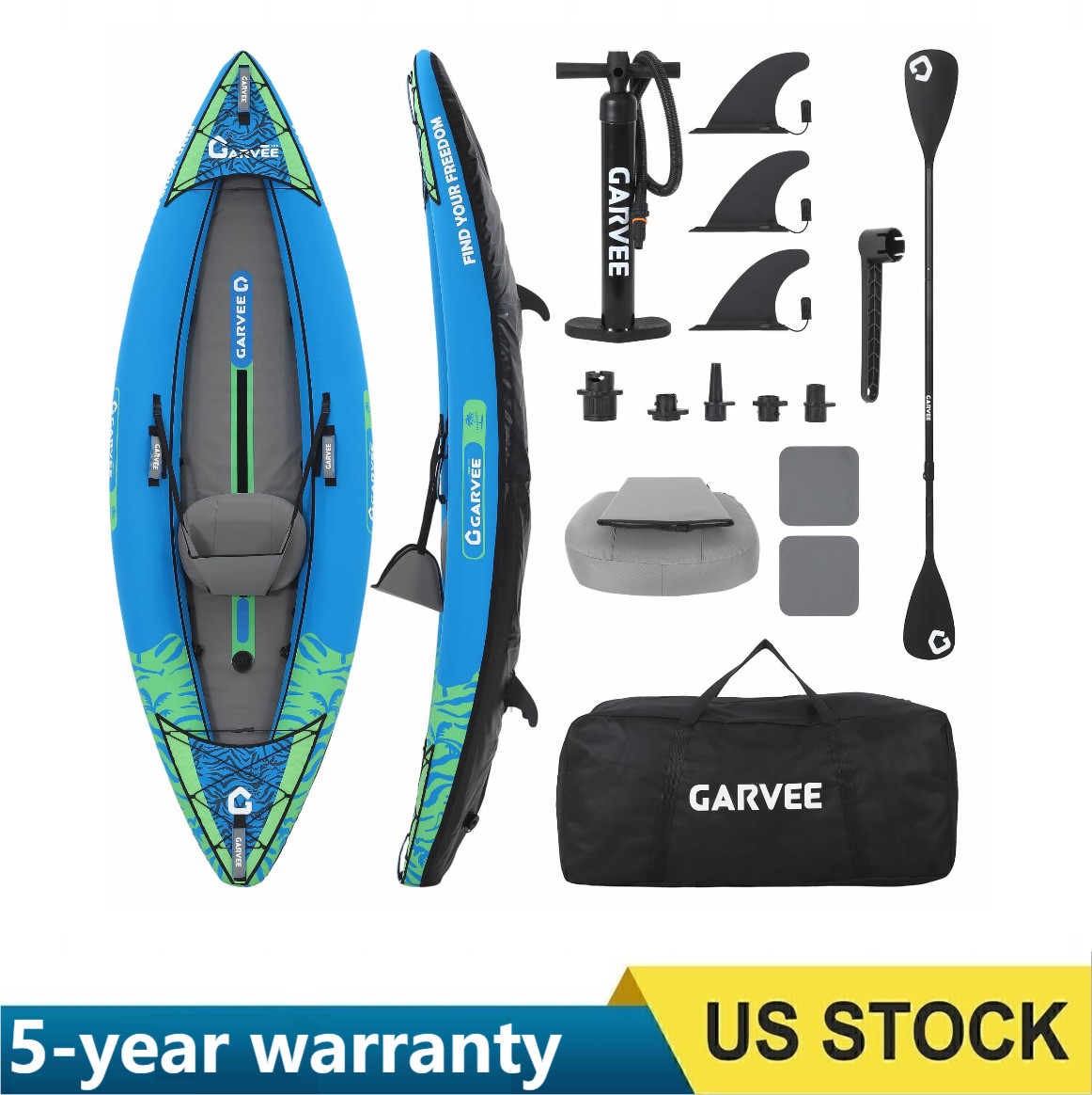 Inflatable Kayak for 1 Person Portable Fishing Kayak w/Seat, 3 Fins, Hand Pump