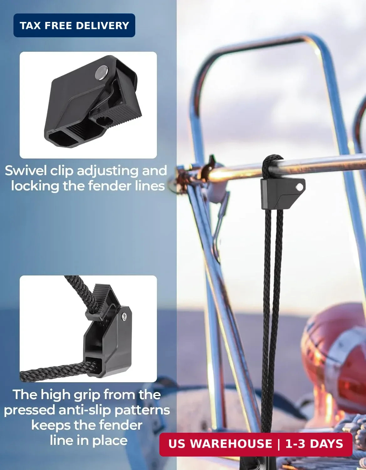 KEMIMOTO Boat Fender Clips,Quick Release Adjustable Boat Rail Cleats Fender Clip