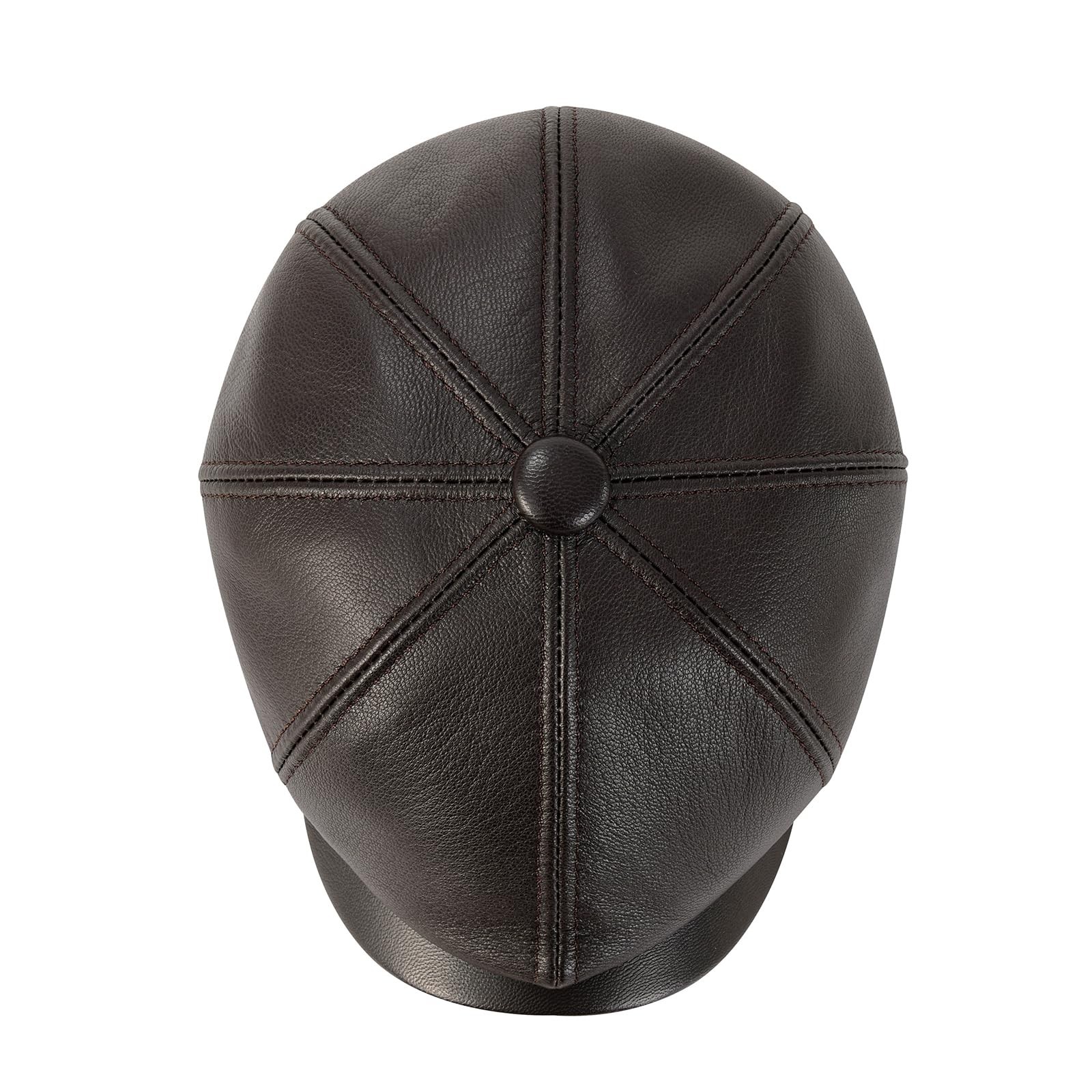 VOBOOM Men Women Genuine Newsboy Leather Cap 8 Panel Gatsby Ivy Hat Dark Brown