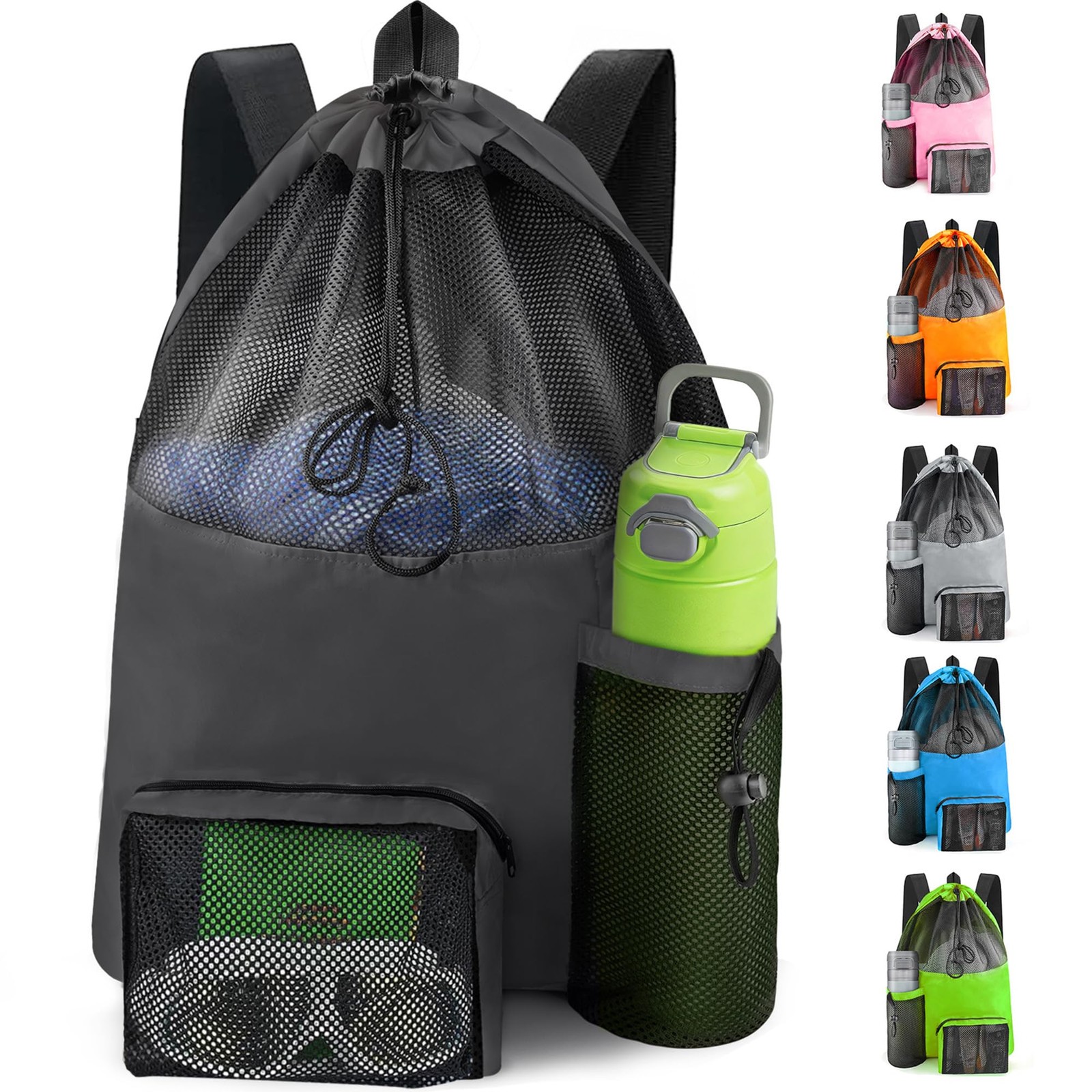 Mesh Swim Bag Beach Drawstring Backpack, Waterproof Gym Bags for Women and Me…