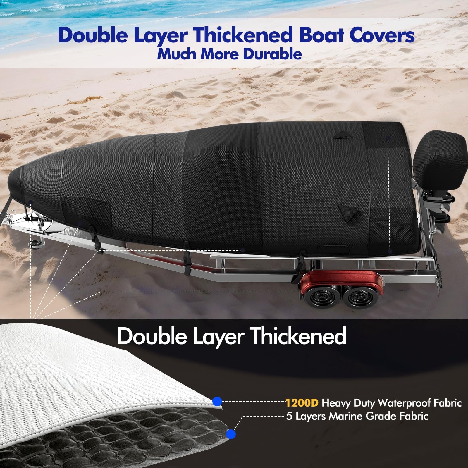 1200D Ratchet Custom Trailerable Bass Boat Cover 20-22ft,Black | Ratchet to F…