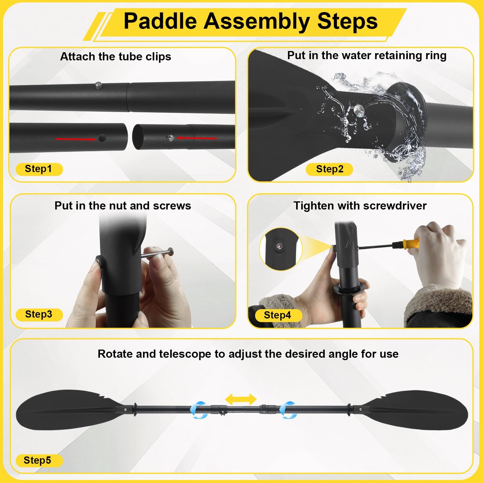 Kayak Paddle,70 to 95in Telescopic Carbon Fiber Kayak Paddle Frosted Pipe wit…