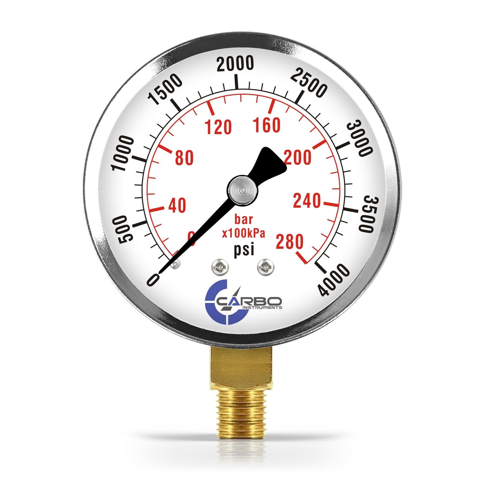 2-1/2″ Pressure Gauge, Chrome Plated Steel Case, Dry, 0-4000 psi/kPa, Lower M…