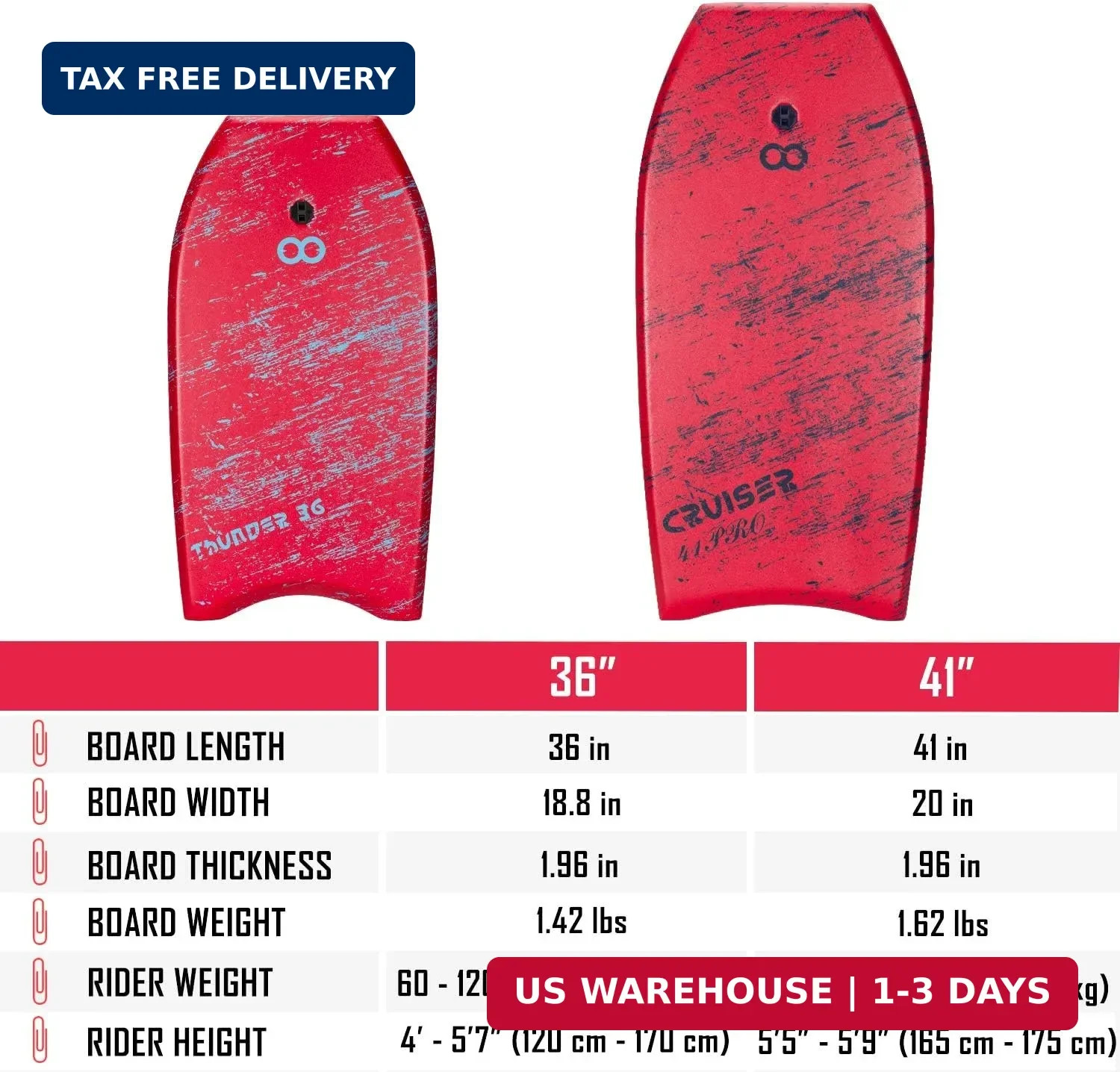 WOOWAVE Bodyboard 33-inch/36-inch/41-inch Super Lightweight Body Board with Coil