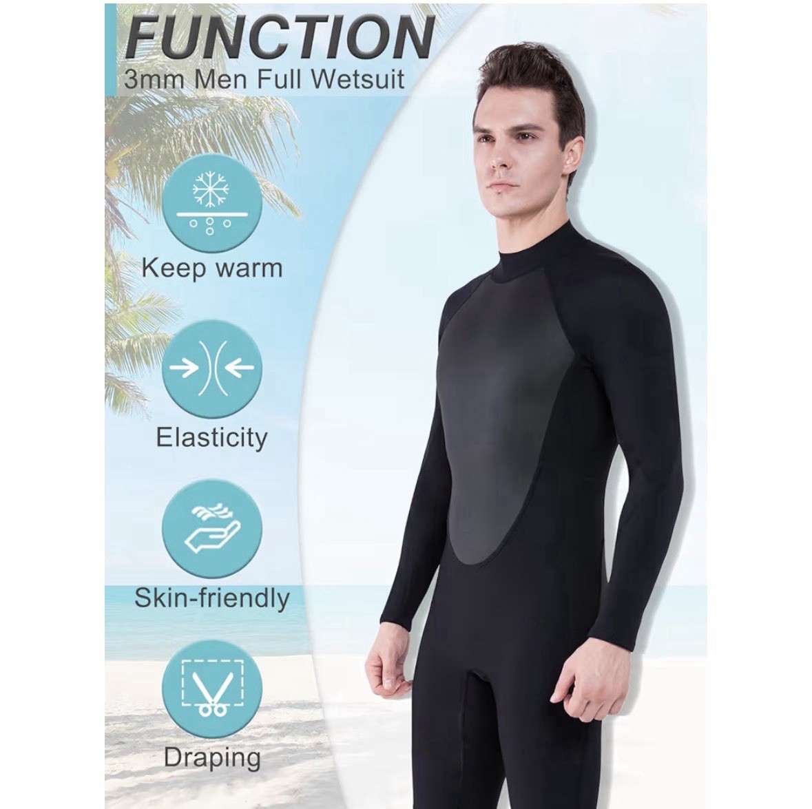 3mm Fuel Body Wetsuit,Surfing,Swimming, Black 3XL
