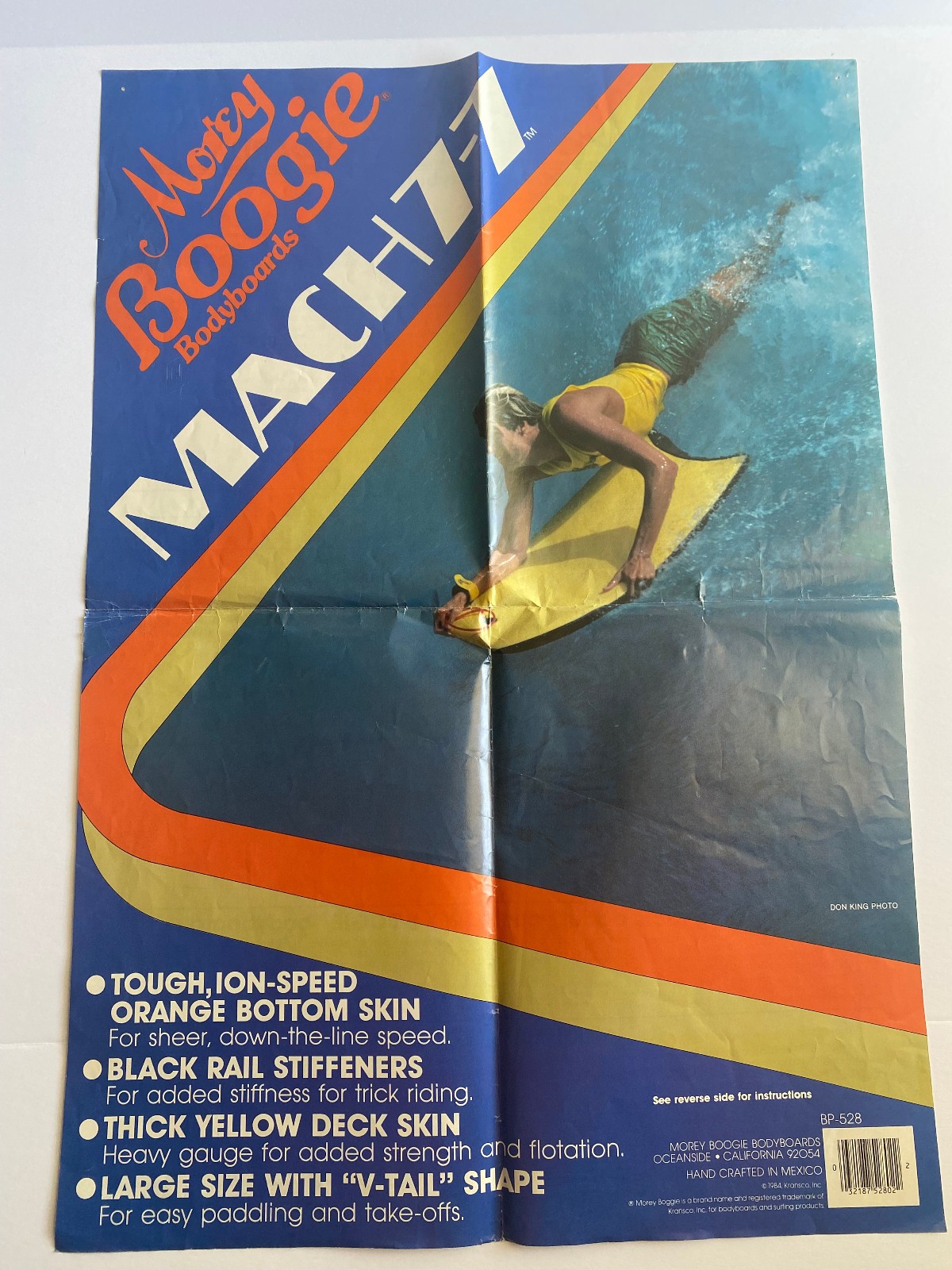 Vintage 1980s Morey Boogie Board Bodyboard Mach 7-7 Instruction Sheet Poster