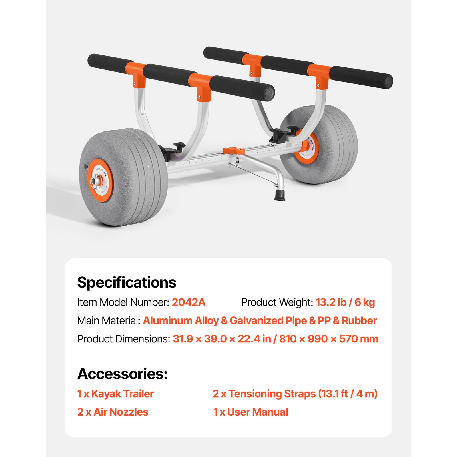 Uimoso Adjustable Kayak Cart Canoe Carrier 350lbs with 12” PU Tires Foldable