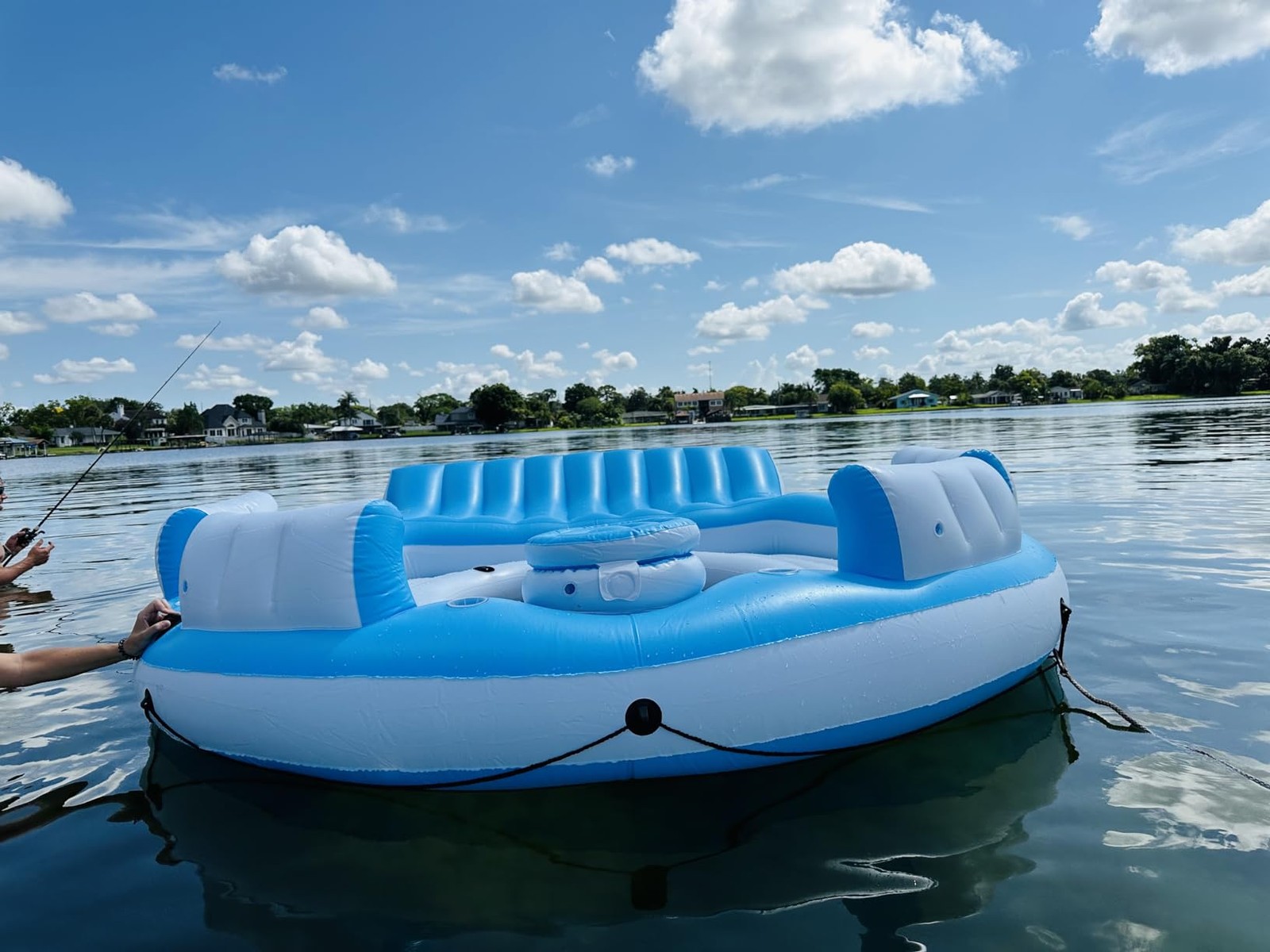 Tropical Tahiti Inflatable Floating Island 7 Person Water Lake Party Raft Float