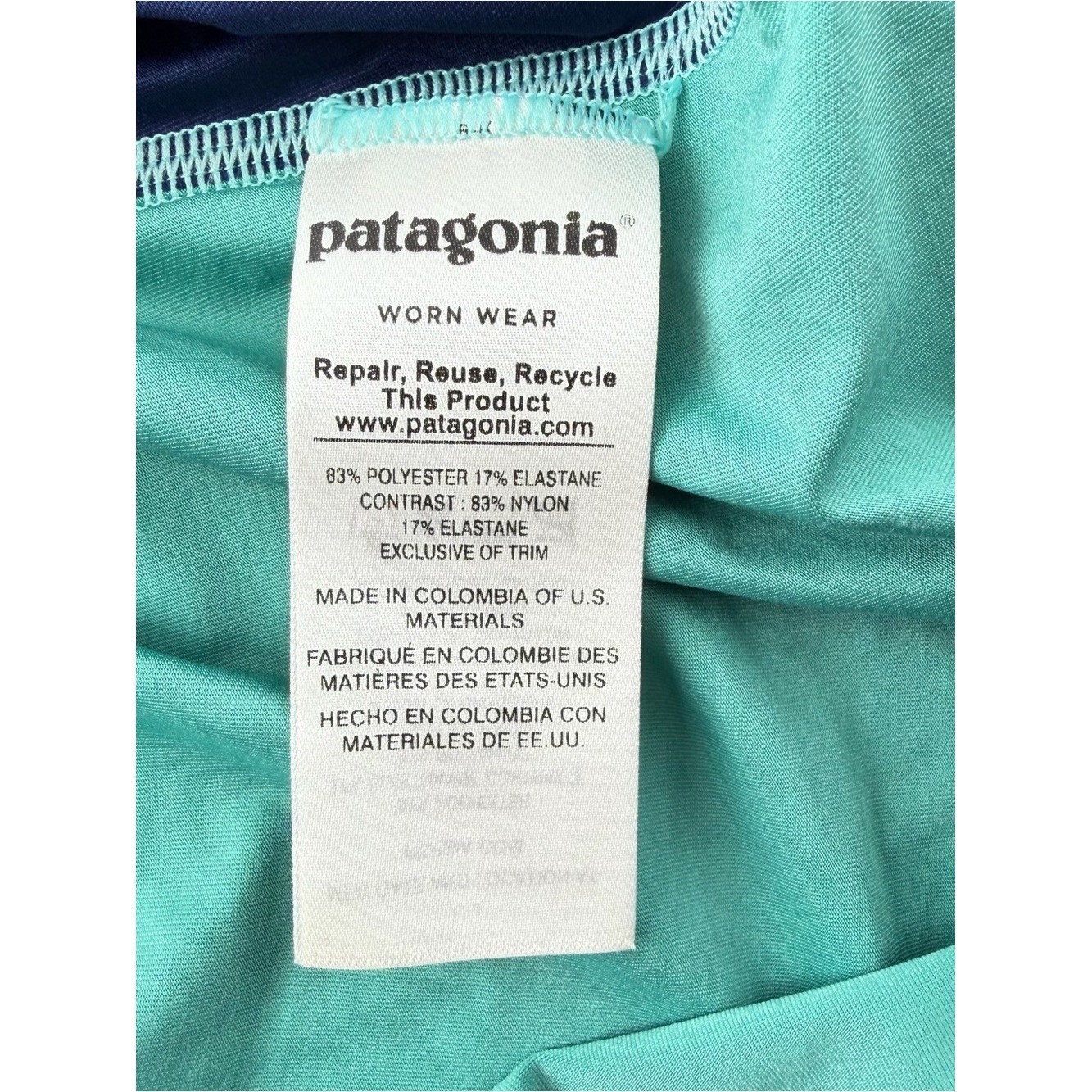 Patagonia Micro Swell Rash Guard Blue Teal Top Women’s Sz M Surfing Active Beach