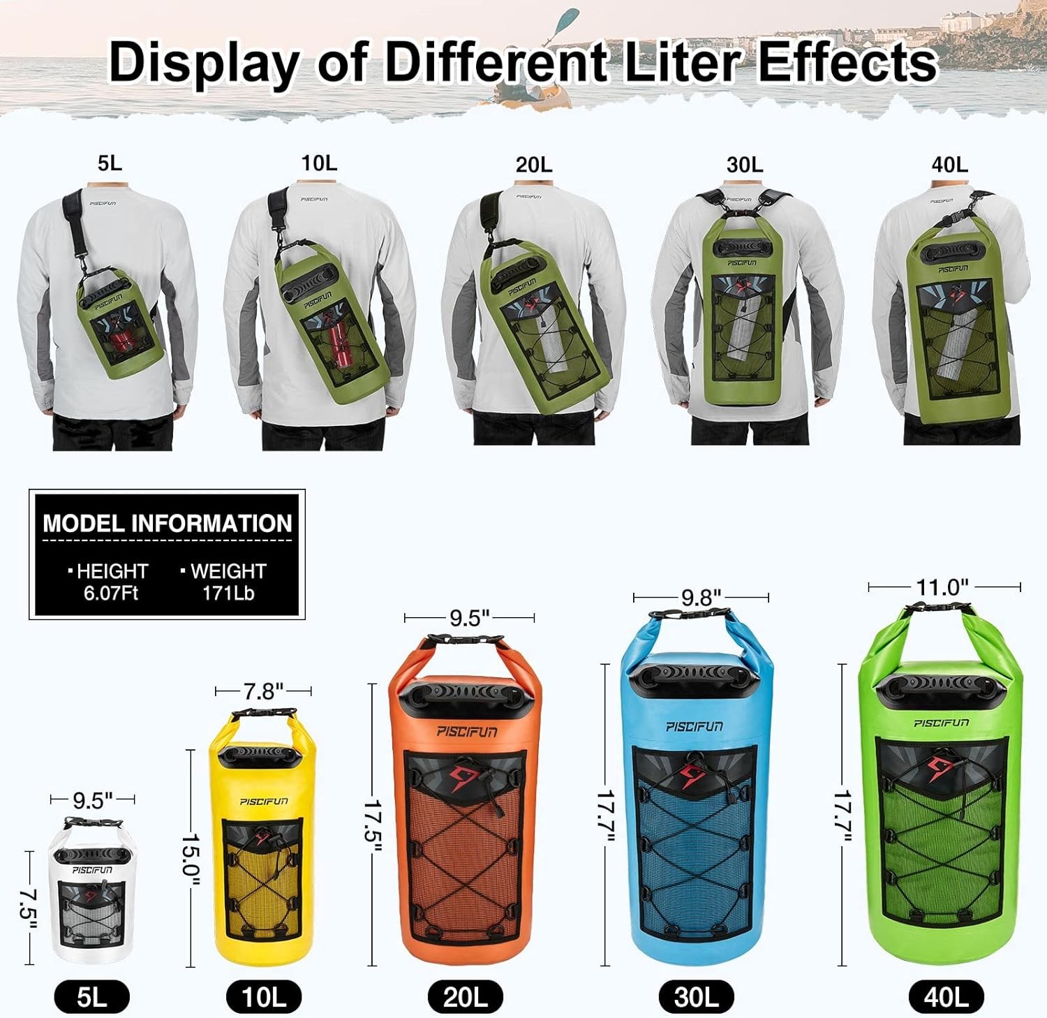 Dry Bag, Waterproof Floating Backpack 10L/20L/30L/40L with Waterproof Phone Case