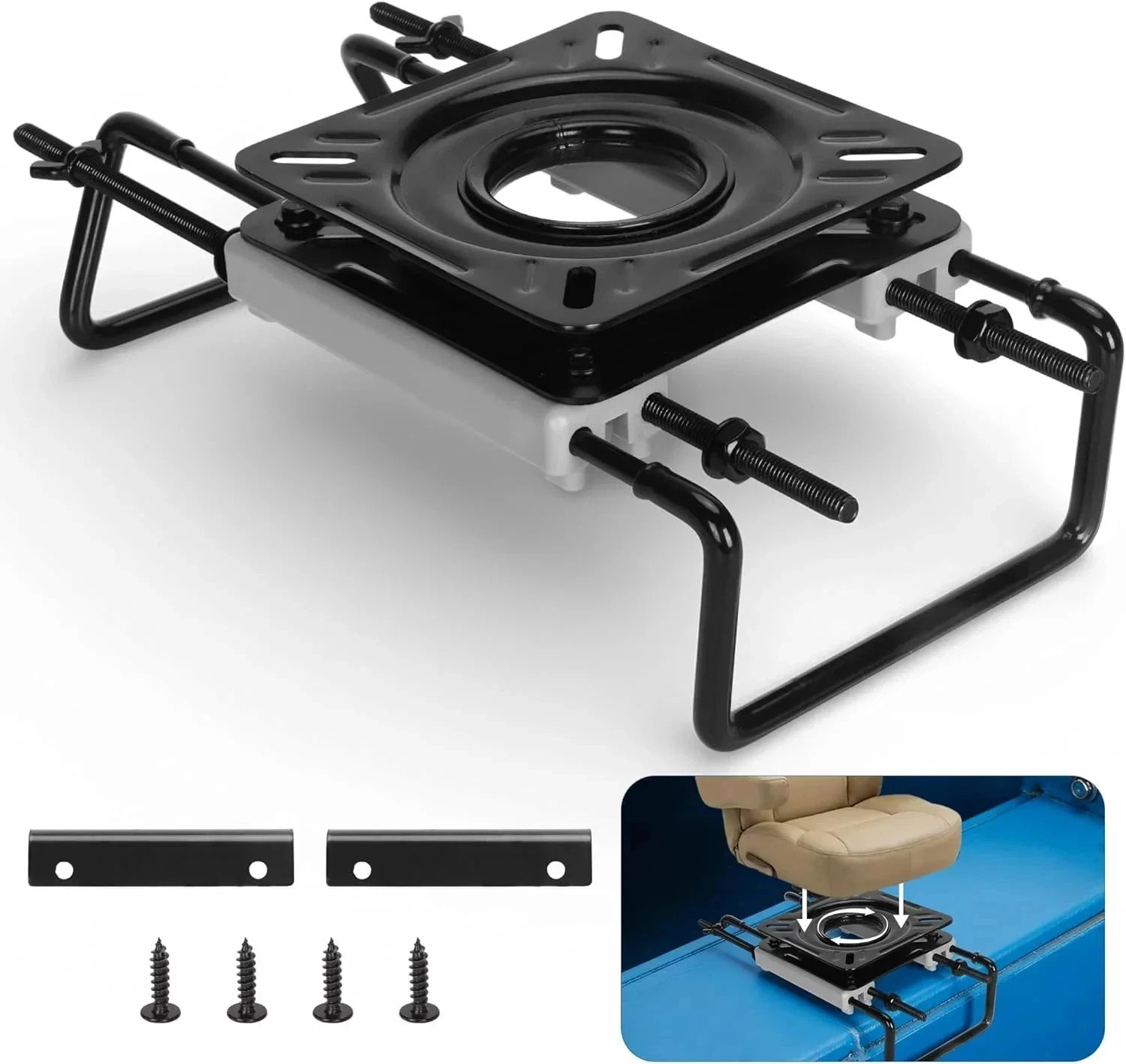 Adjustable Boat Seat Swivel Mount 7.5-18″ – Clamp-on Base for Jon Boat & Fishing