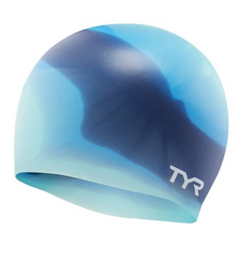 TYR Multi Color Silicone Cap Jr Tie Dye Blue/Teal 100% Silicone