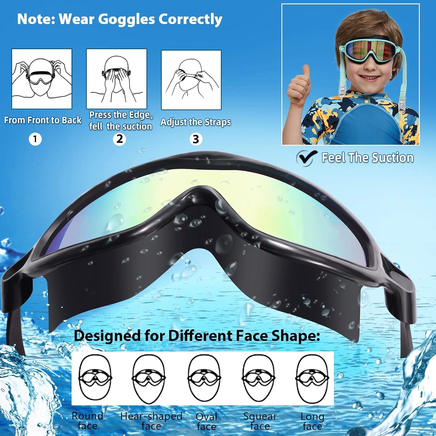 Kids Swim Goggles 2 Pack – Anti-Fog, UV Protection, Wide View for Ages 3-14