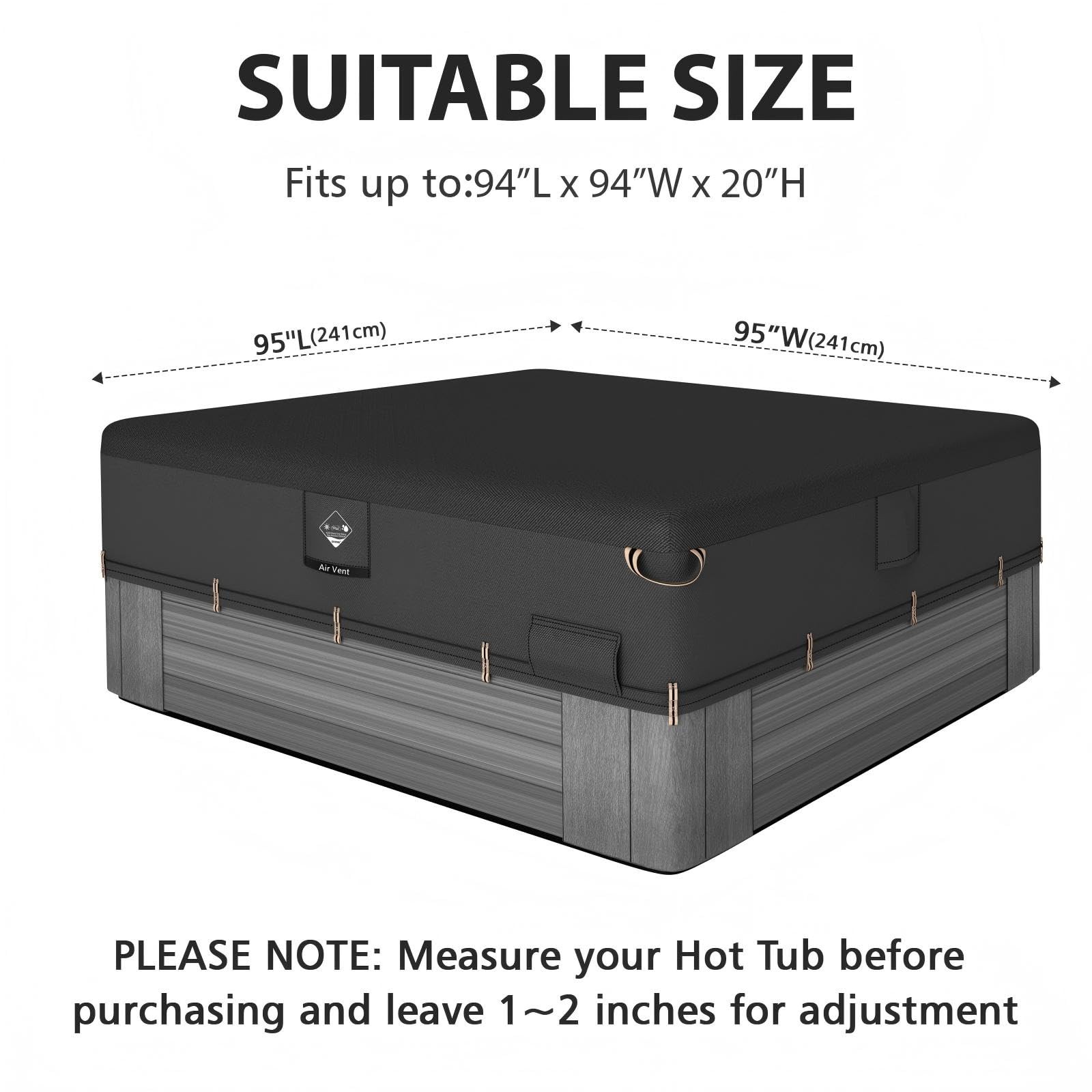 Hot Tub Cover Replacement 95″x95″, Waterproof 600D Polyester, UV Resistant