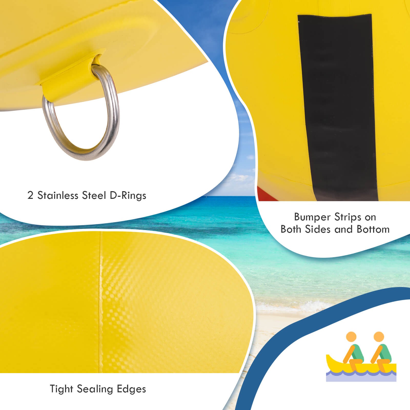 3-Person Inflatable Banana Boat w/ Boating and Water Sports Electric Air Pump