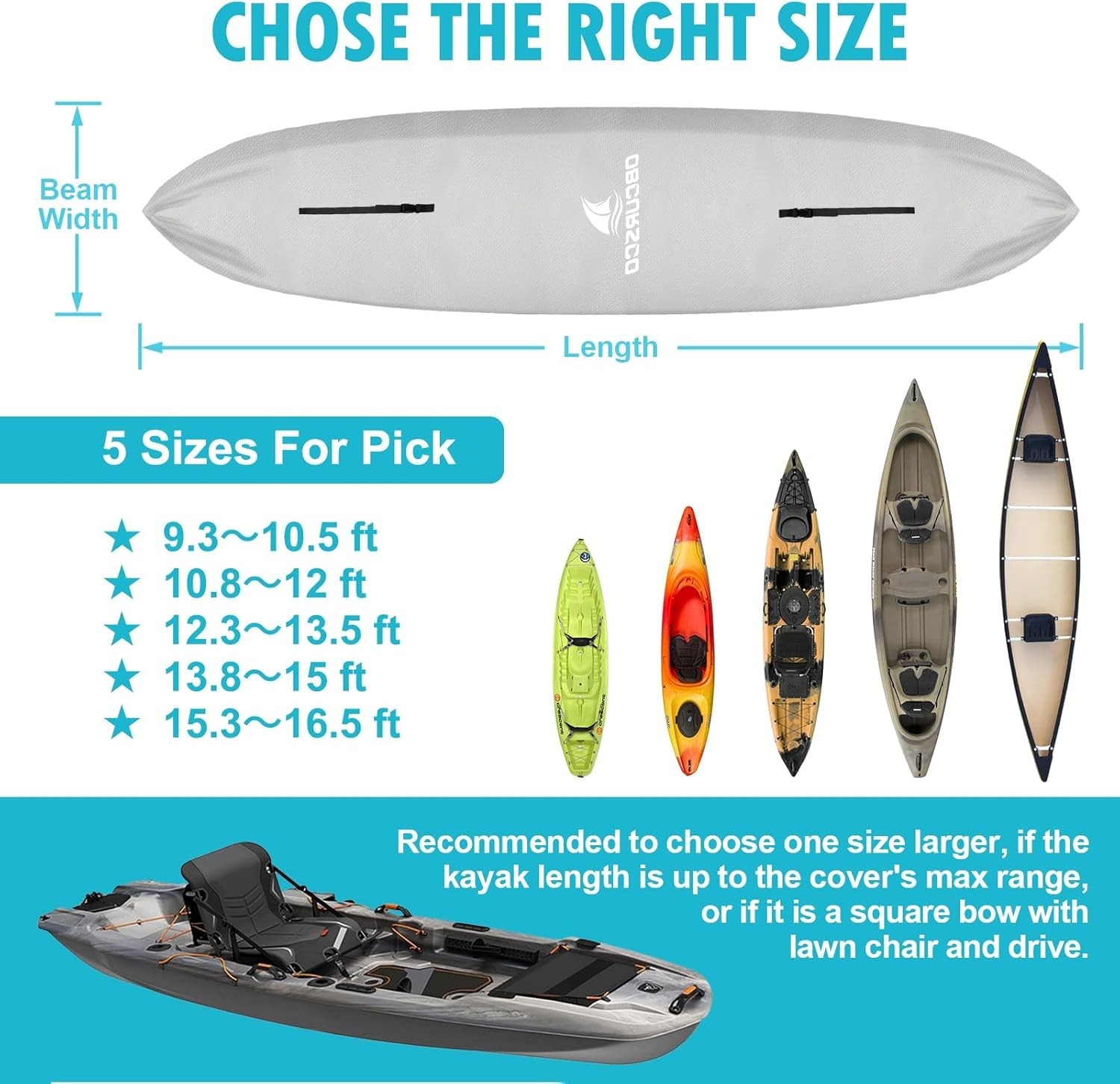 Versatile 600D Kayak Cover 10.8-12FT, Waterproof & UV-Proof for All Conditions