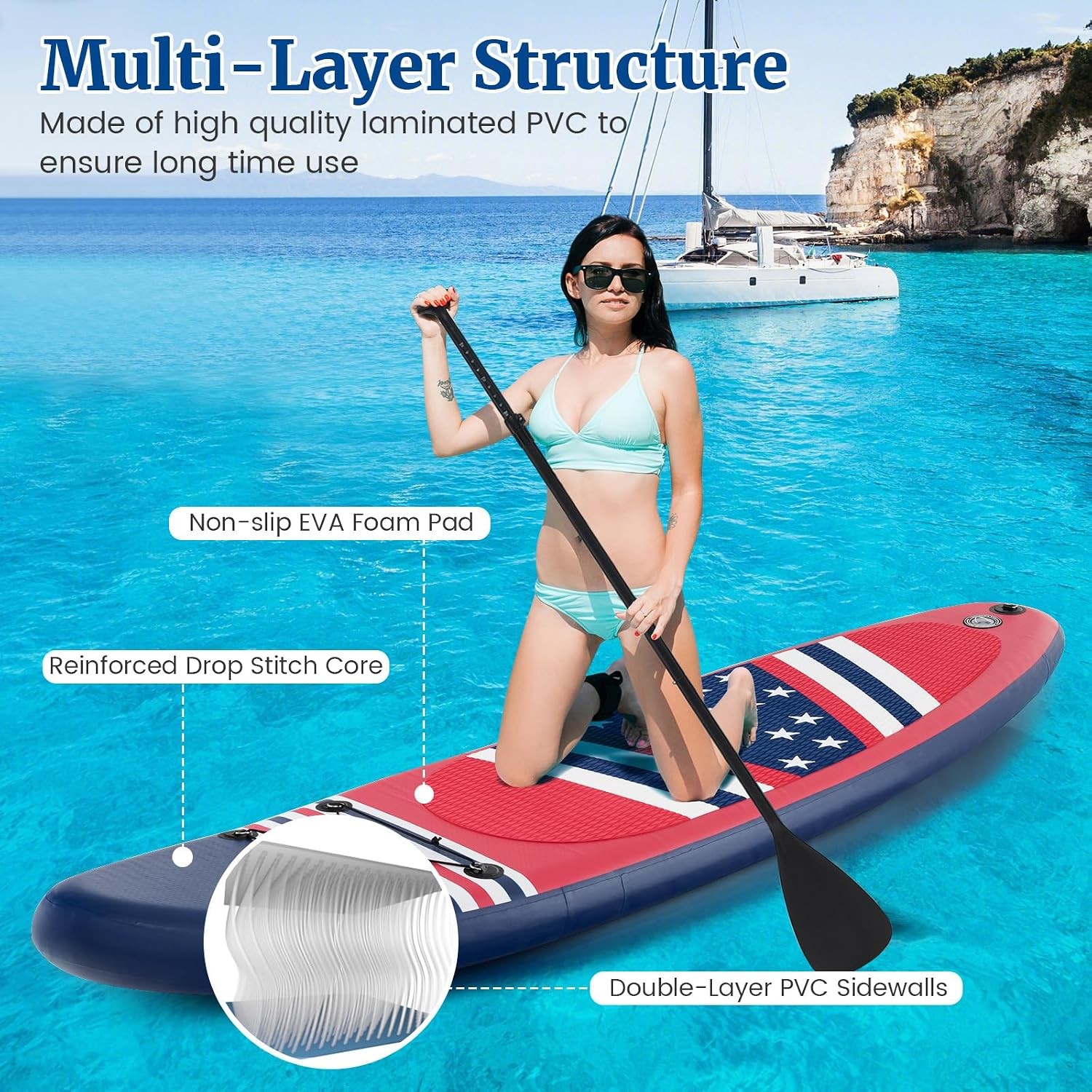Stand Up Paddle Board Inflatable SUP W/ Wide Non-Slip EVA Deck Accessories-Leash