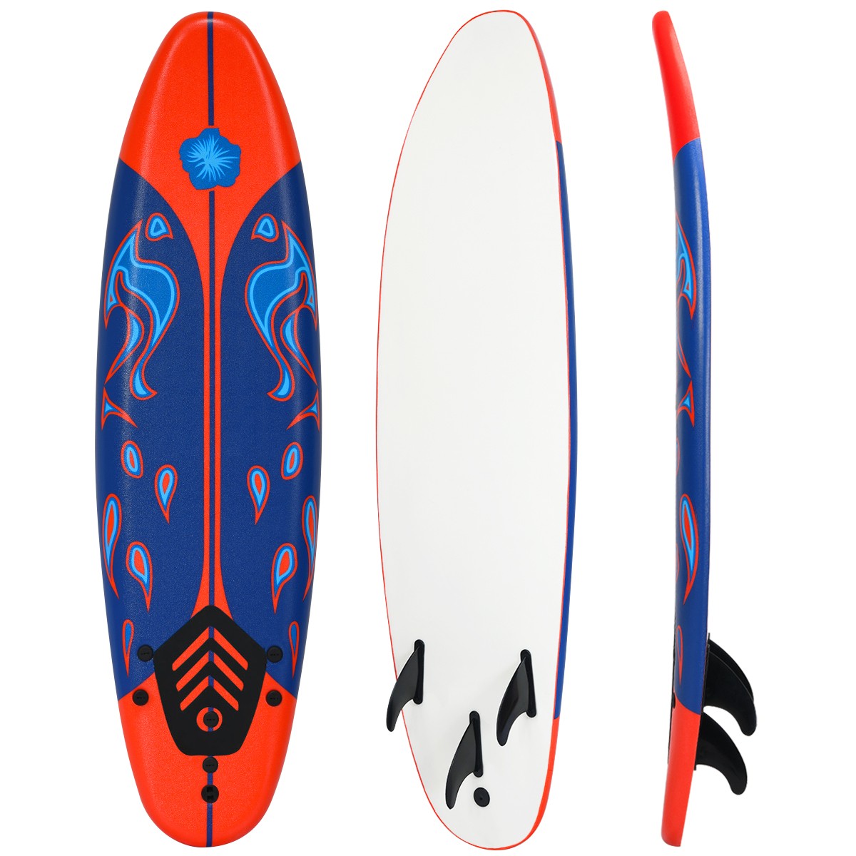 6′ Surfboard Foamie Body Surfing Board W/3 Fins Leash for Kids Adults Red