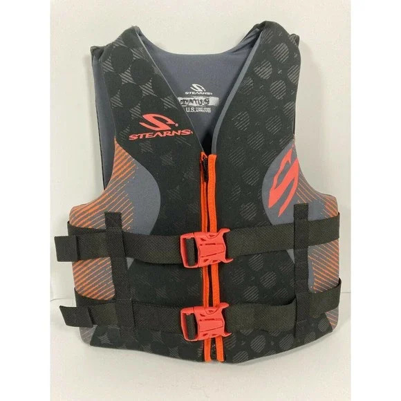 STEARNS LIFE VEST COAST GUARD APPROVED – SIZE: MEN S/M – BLACK/NEON ORANGE