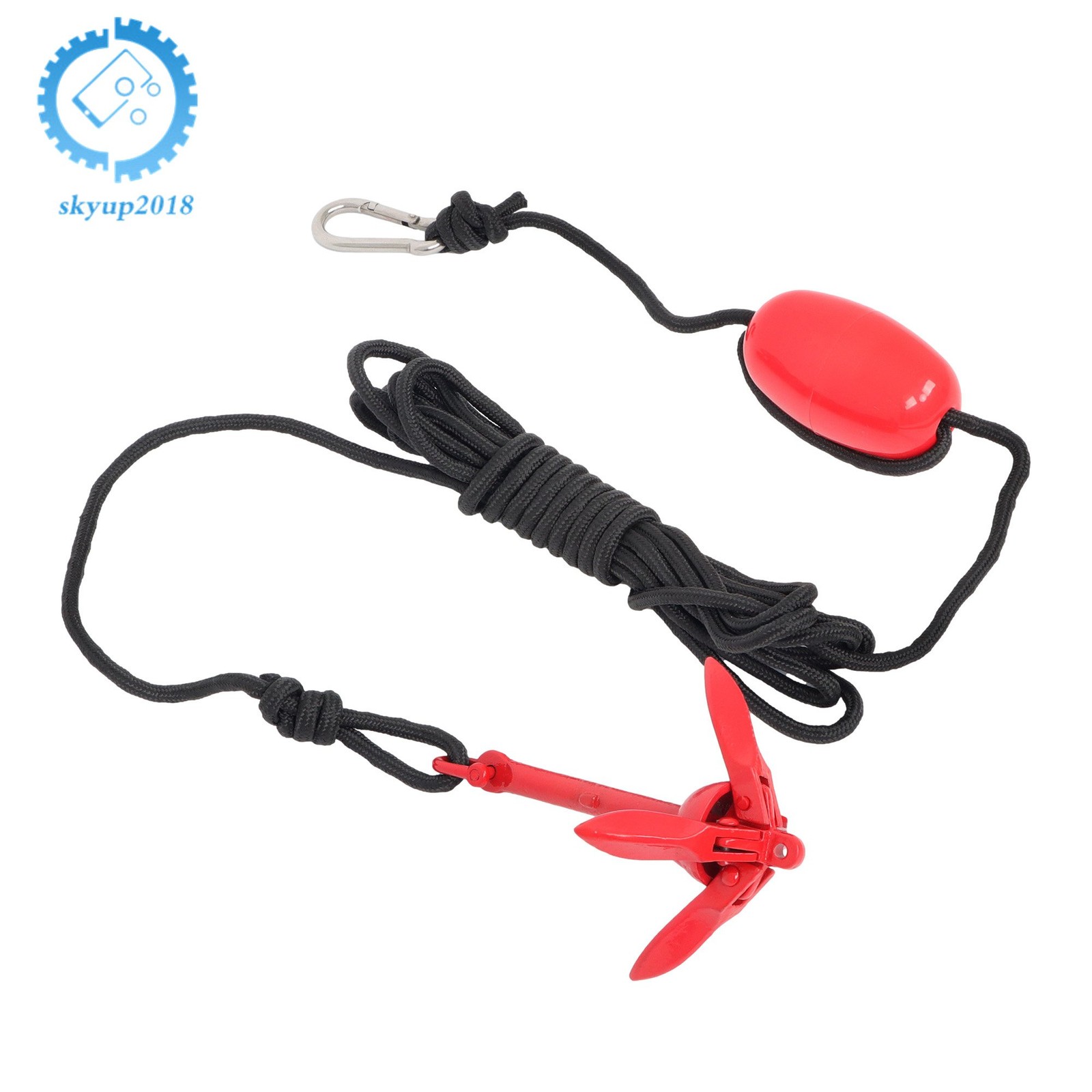 For Canoe Kayak Raft Boat Jet Ski Red 1.5Lb w/26.2 Ft Rope Folding Anchor Kit