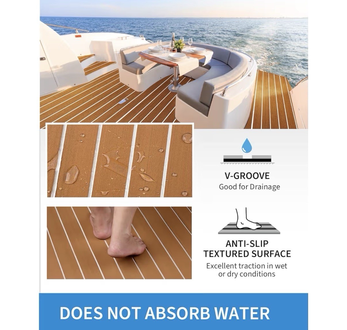 EVA Foam Boat Flooring with 3M Adhesive Backing Marine Self-Adhesive Decking 96′