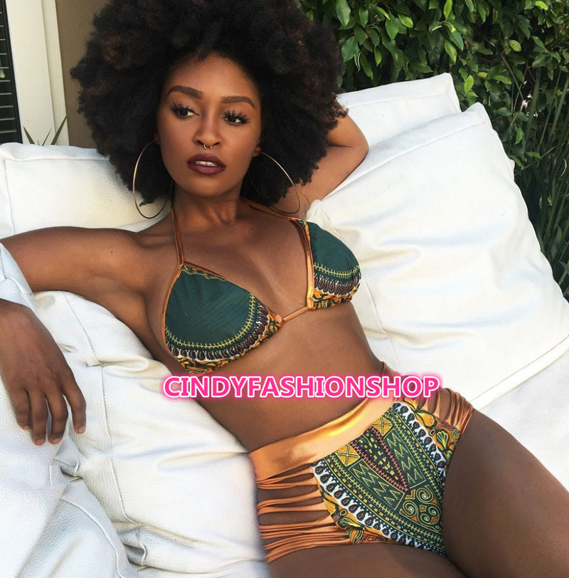 Hot Women African Print Two-PC Bath Suits Bikini Set Sexy Geometric Swimwear