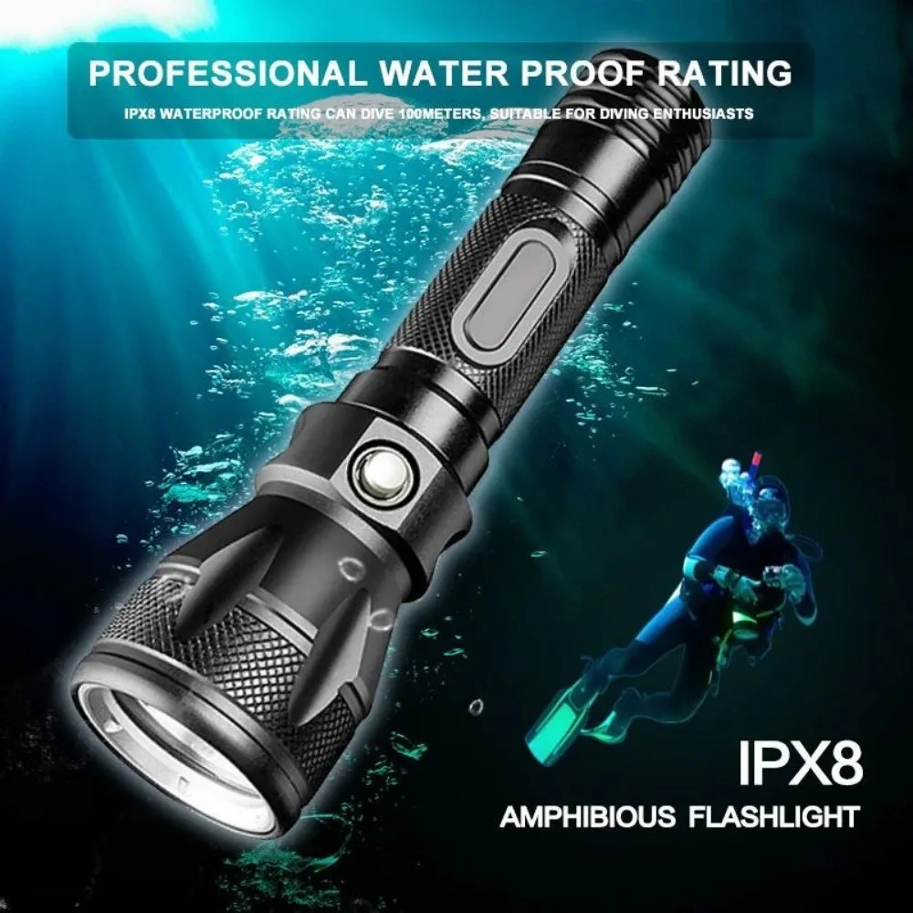 Professional Diving Flashlight 100M Depth Scuba Dive Handlamp Powerful Torch